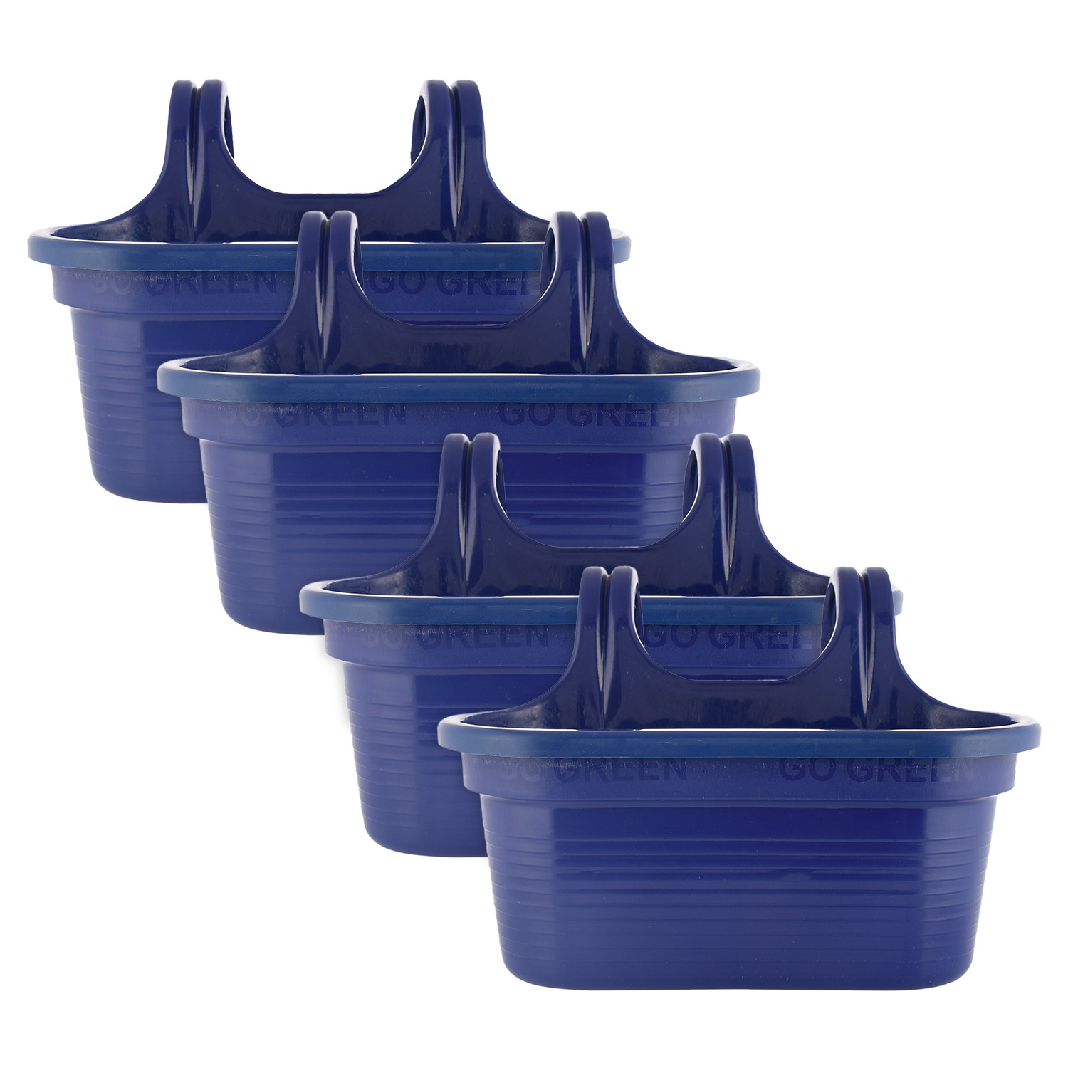 Kuber Industries Hanging Flower Pot|Double Hook Plant Container|Durable Plastic Glossy Finish Pots for Home|Balcony|Garden|12 Inch (Blue)