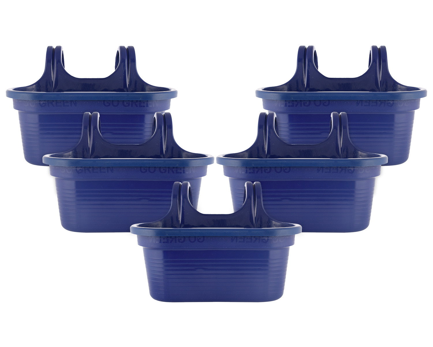 Kuber Industries Hanging Flower Pot|Double Hook Plant Container|Durable Plastic Glossy Finish Pots for Home|Balcony|Garden|12 Inch (Blue)