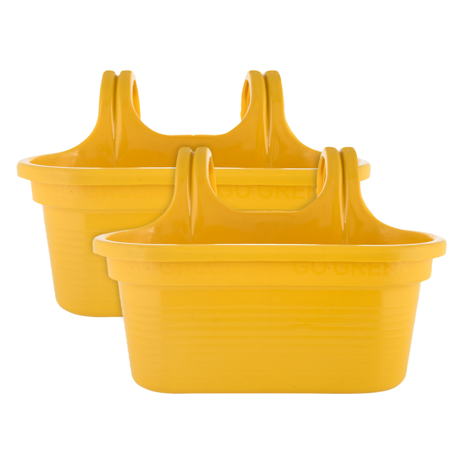 Kuber Industries Hanging Flower Pot|Double Hook Plant Container|Durable Plastic Glossy Finish Pots for Home|Balcony|Garden|12 Inch (Yellow)