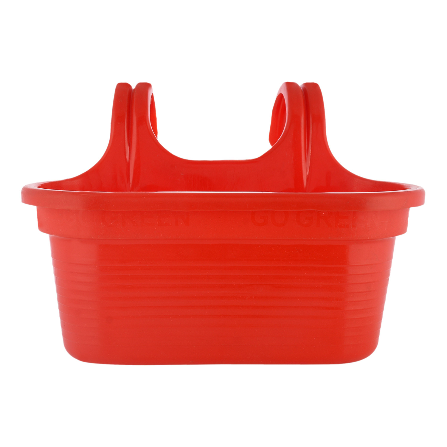 Kuber Industries Hanging Flower Pot|Double Hook Plant Container|Durable Plastic Glossy Finish Pots for Home|Balcony|Garden|12 Inch (Red)