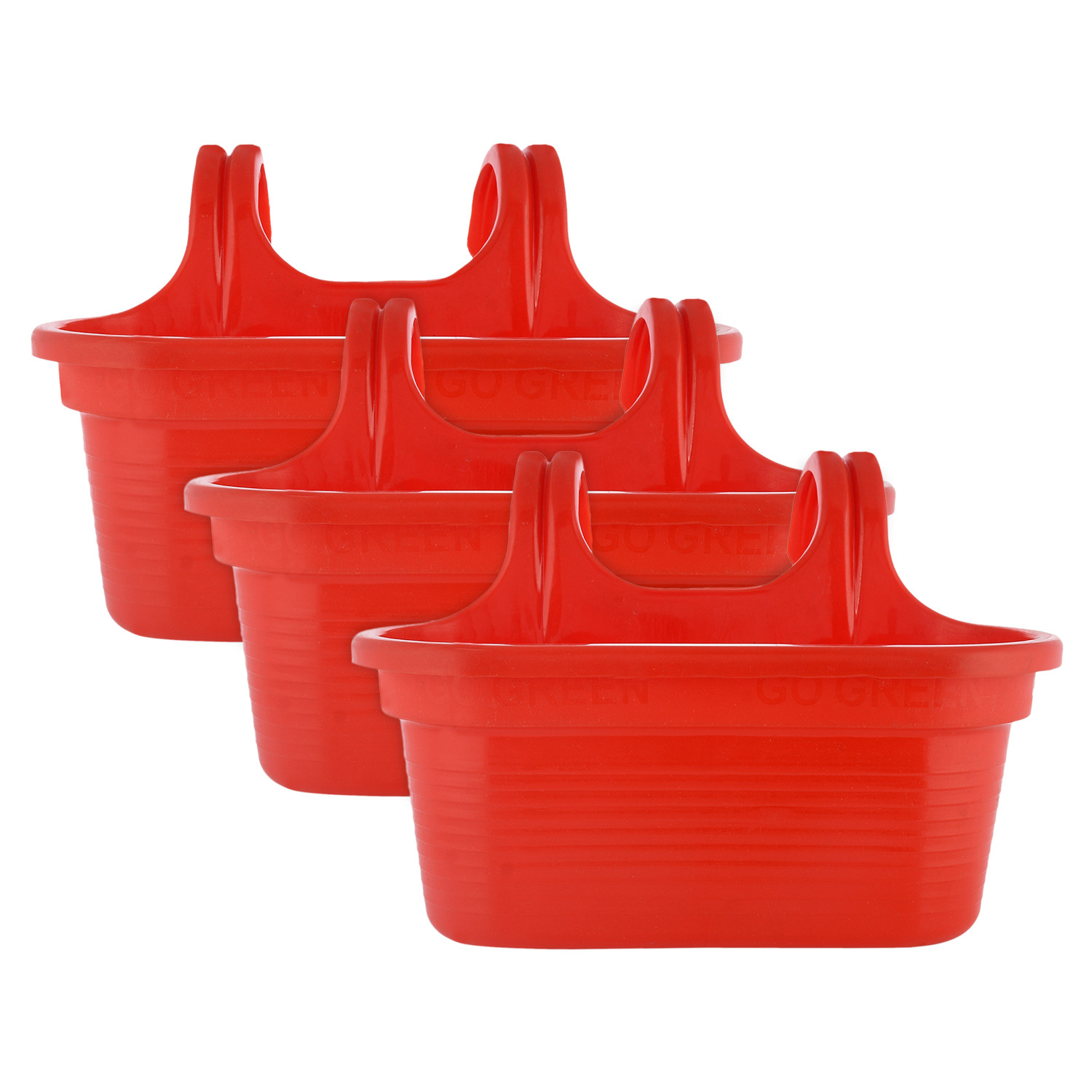Kuber Industries Hanging Flower Pot|Double Hook Plant Container|Durable Plastic Glossy Finish Pots for Home|Balcony|Garden|12 Inch (Red)