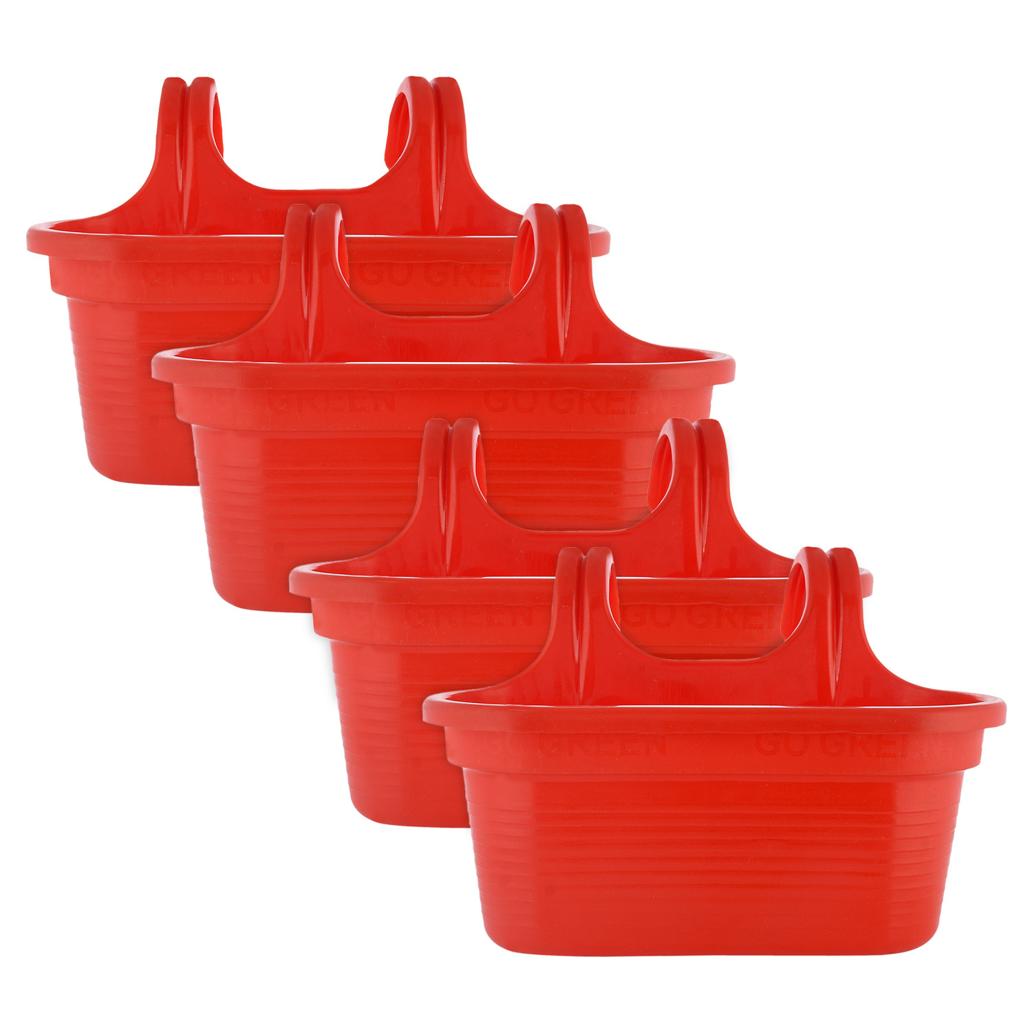 Kuber Industries Hanging Flower Pot|Double Hook Plant Container|Durable Plastic Glossy Finish Pots for Home|Balcony|Garden|12 Inch (Red)