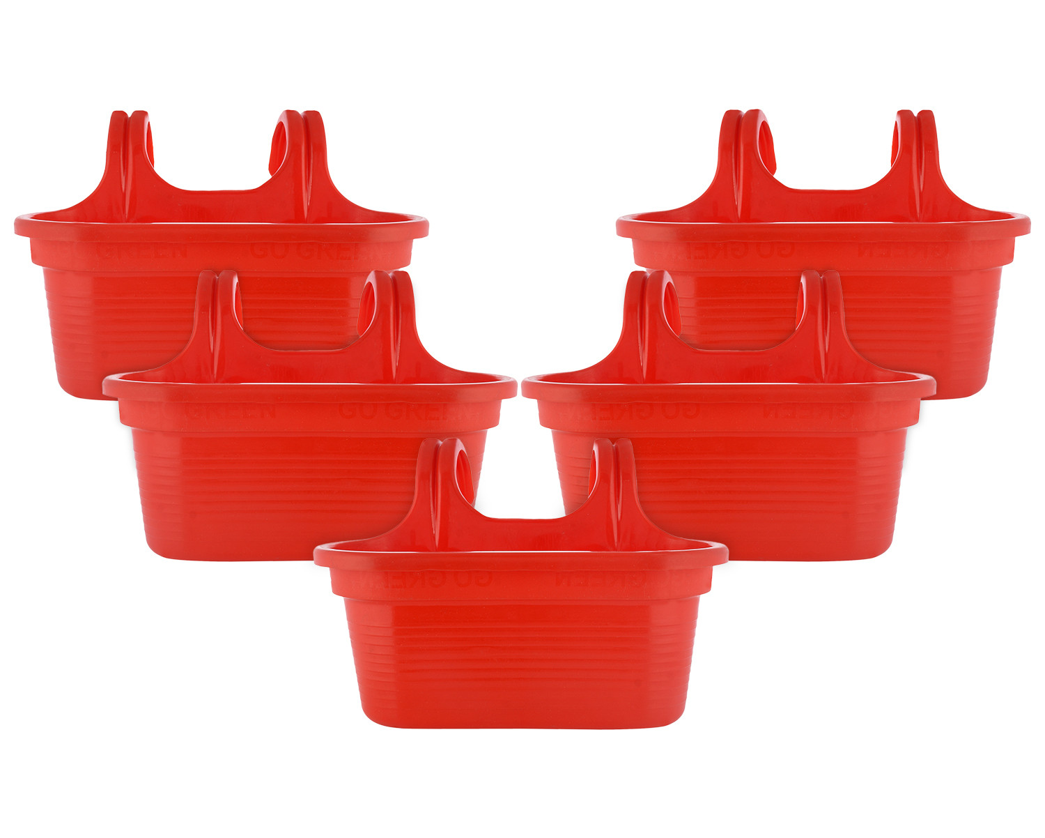 Kuber Industries Hanging Flower Pot|Double Hook Plant Container|Durable Plastic Glossy Finish Pots for Home|Balcony|Garden|12 Inch (Red)
