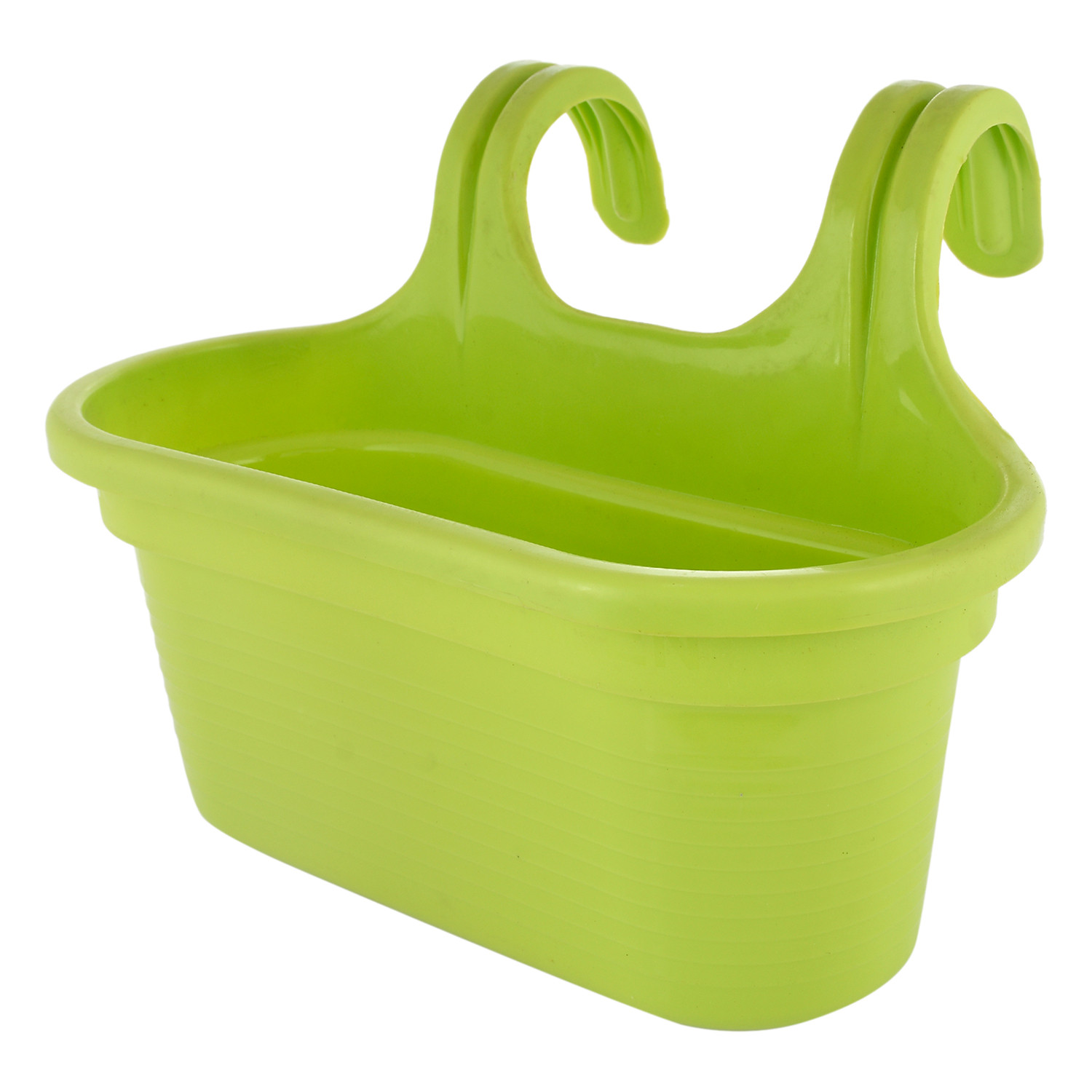 Kuber Industries Hanging Flower Pot|Double Hook Plant Container|Durable Plastic Glossy Finish Pots for Home|Balcony|Garden|12 Inch (Green)