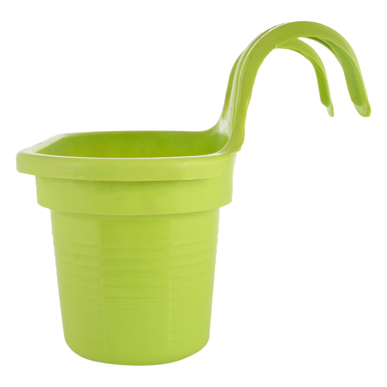 Kuber Industries Hanging Flower Pot|Double Hook Plant Container|Durable Plastic Glossy Finish Pots for Home|Balcony|Garden|12 Inch (Green)