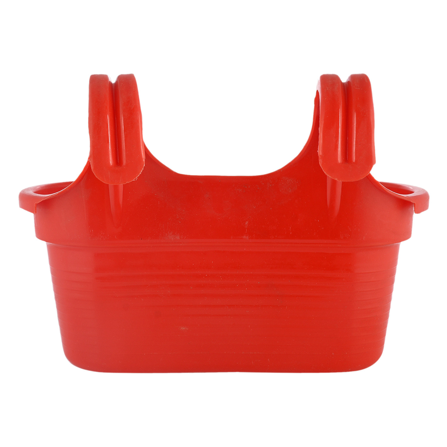 Kuber Industries Hanging Flower Pot|Double Hook Plant Container|Durable Plastic Glossy Finish Pots for Home|Balcony|Garden|12 Inch|Pack of 2 (White & Red)