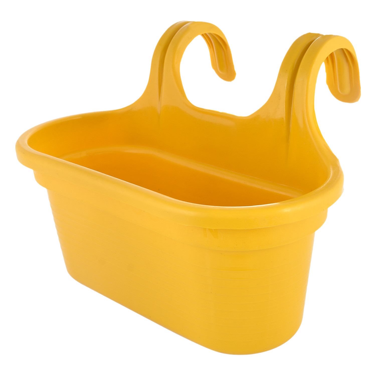Kuber Industries Hanging Flower Pot|Double Hook Plant Container|Durable Plastic Glossy Finish Pots for Home|Balcony|Garden|12 Inch|Pack of 2 (Yellow & Red)