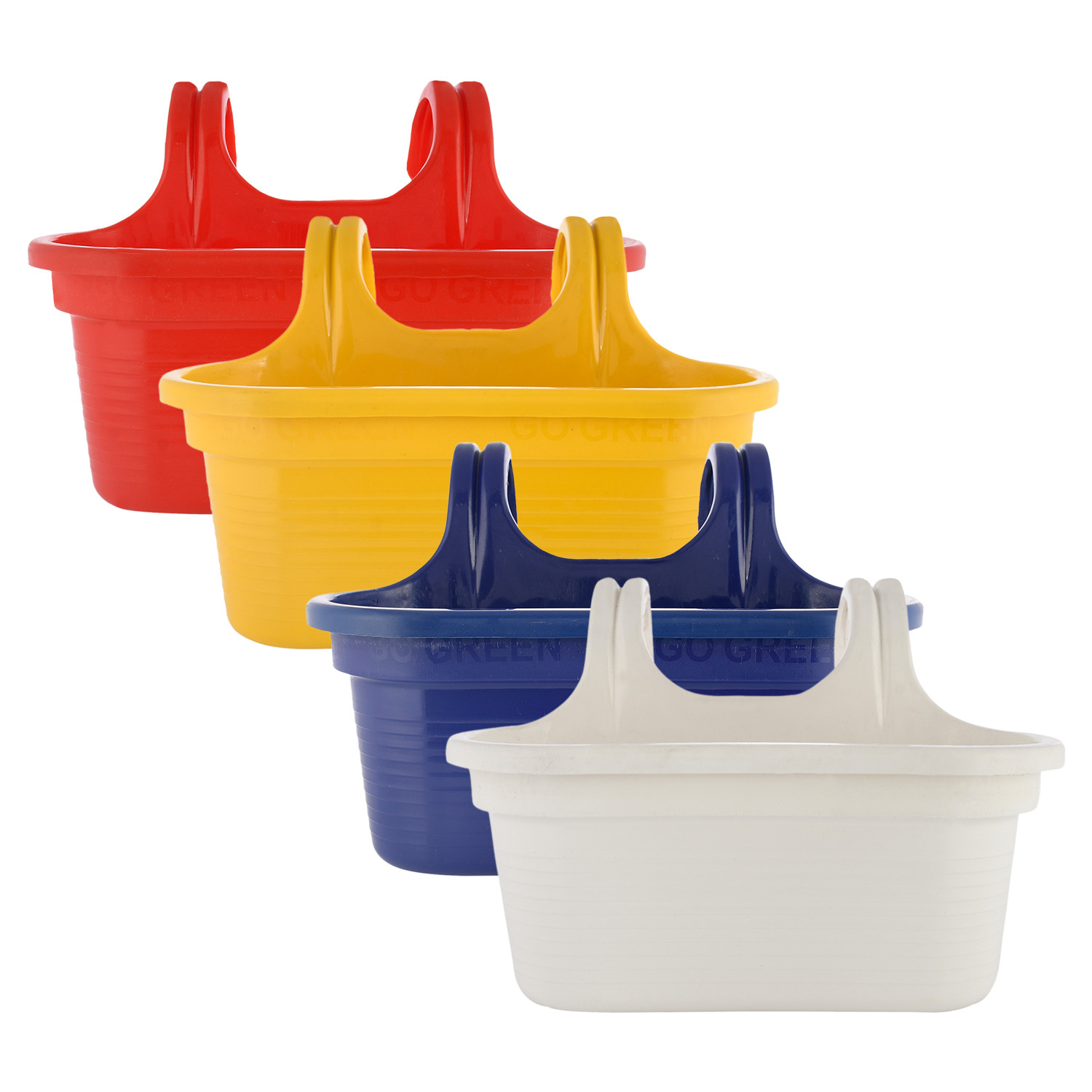 Kuber Industries Hanging Flower Pot|Double Hook Plant Container|Durable Plastic Glossy Finish Pots for Home|Balcony|Garden|12 Inch|Pack of 4 (Multicolor)