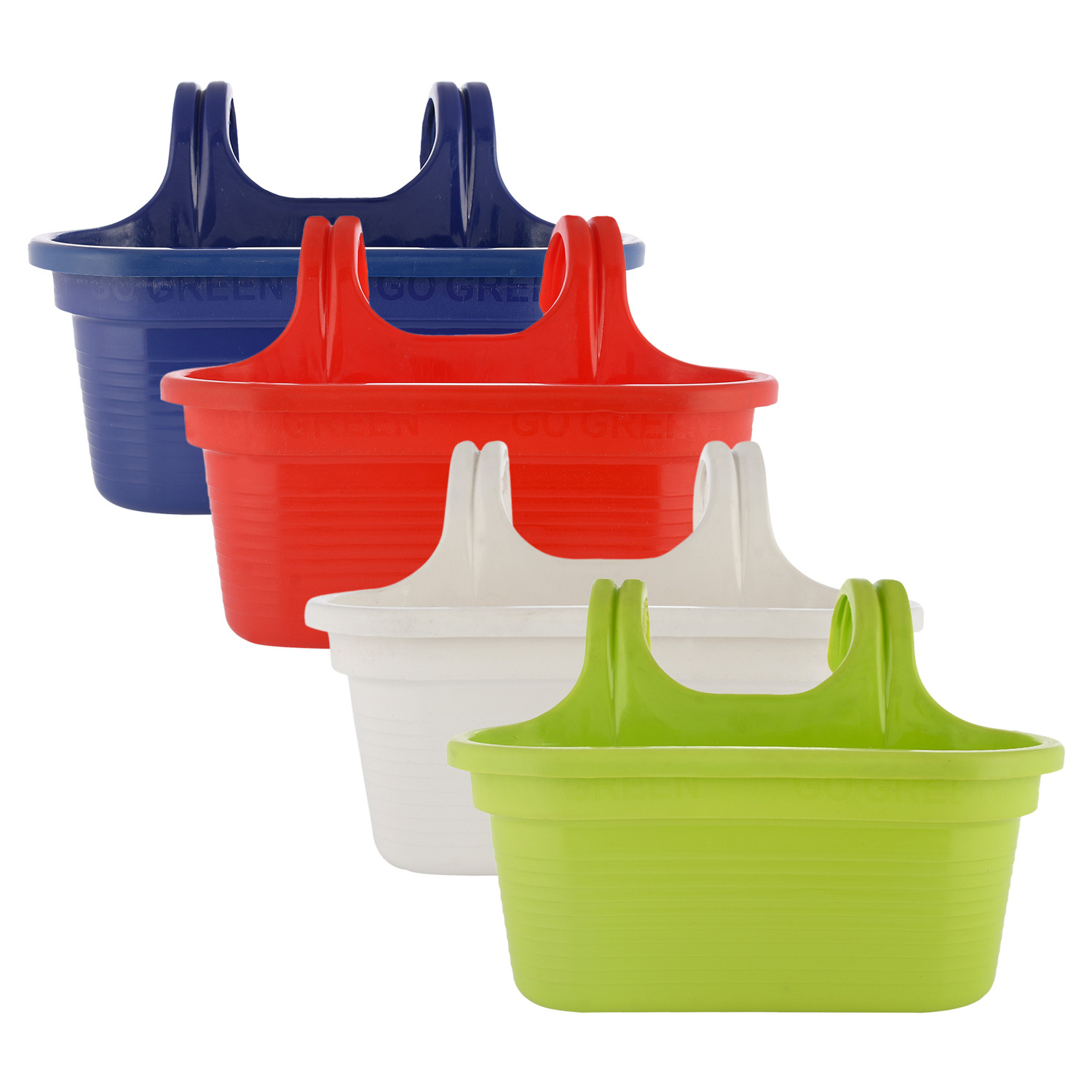 Kuber Industries Hanging Flower Pot|Double Hook Plant Container|Durable Plastic Glossy Finish Pots for Home|Balcony|Garden|12 Inch|Pack of 4 (Multicolor)