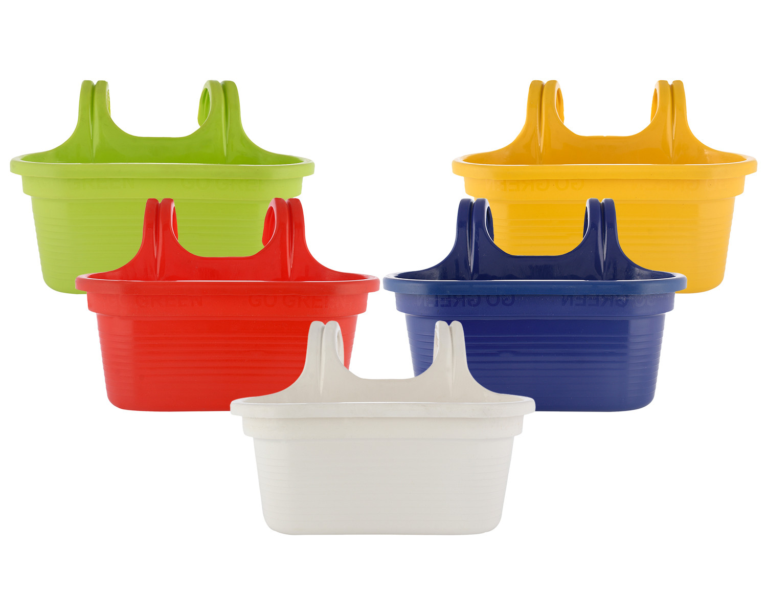 Kuber Industries Hanging Flower Pot|Double Hook Plant Container|Durable Plastic Glossy Finish Pots for Home|Balcony|Garden|12 Inch|Pack of 5 (Multicolor)