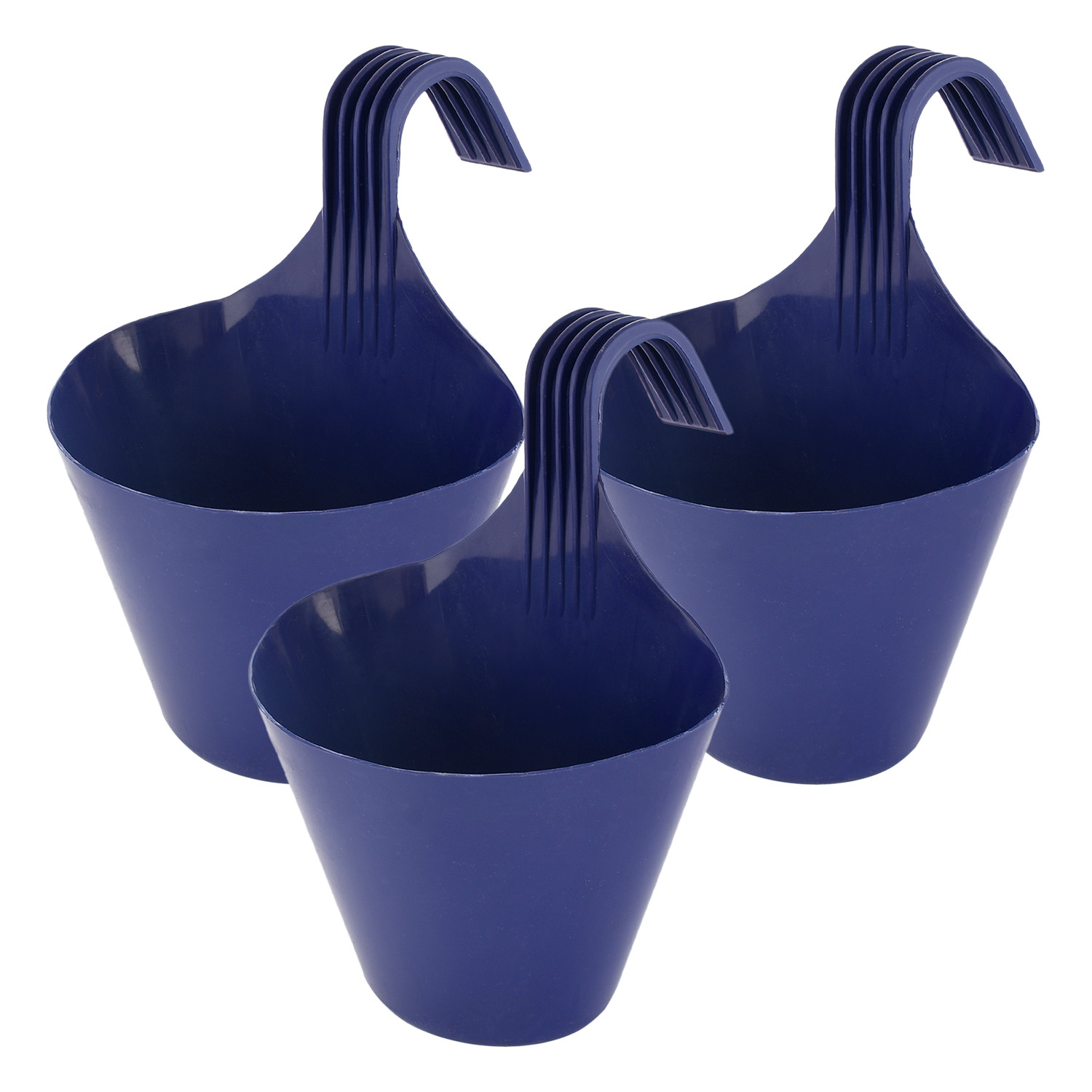 Kuber Industries Hanging Flower Pot|Single Hook Plant Container|Durable Plastic Glossy Finish Pots for Home|Balcony|Garden|9 Inch|(Blue)