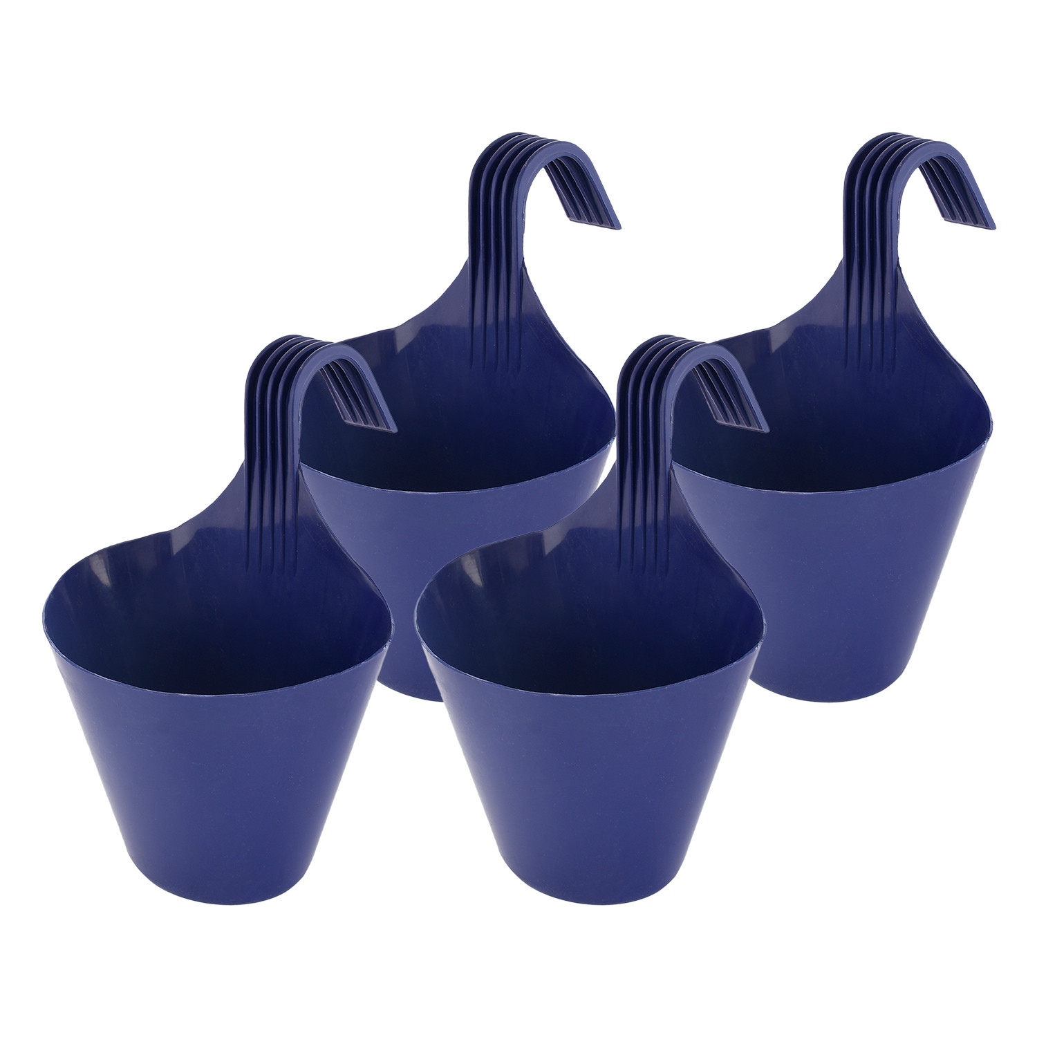 Kuber Industries Hanging Flower Pot|Single Hook Plant Container|Durable Plastic Glossy Finish Pots for Home|Balcony|Garden|9 Inch|(Blue)