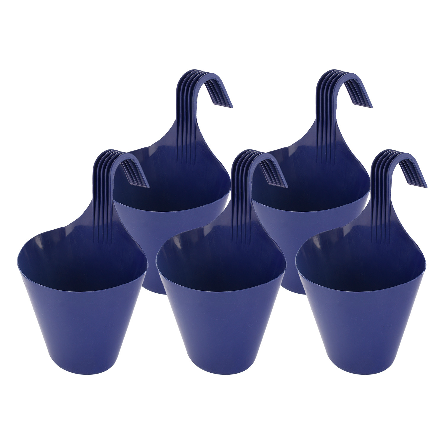 Kuber Industries Hanging Flower Pot|Single Hook Plant Container|Durable Plastic Glossy Finish Pots for Home|Balcony|Garden|9 Inch|(Blue)