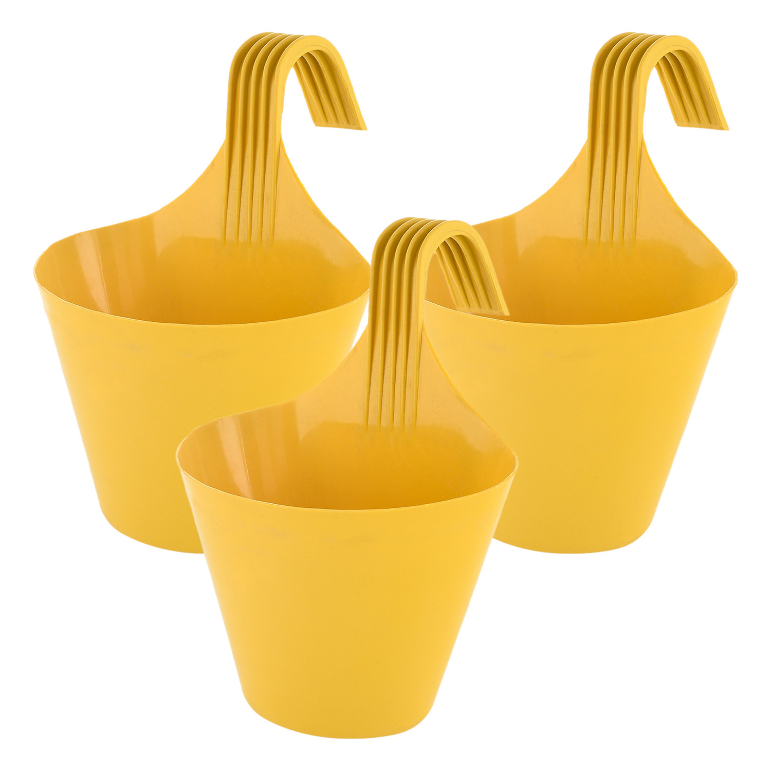Kuber Industries Hanging Flower Pot|Single Hook Plant Container|Durable Plastic Glossy Finish Pots for Home|Balcony|Garden|9 Inch|(Yellow)