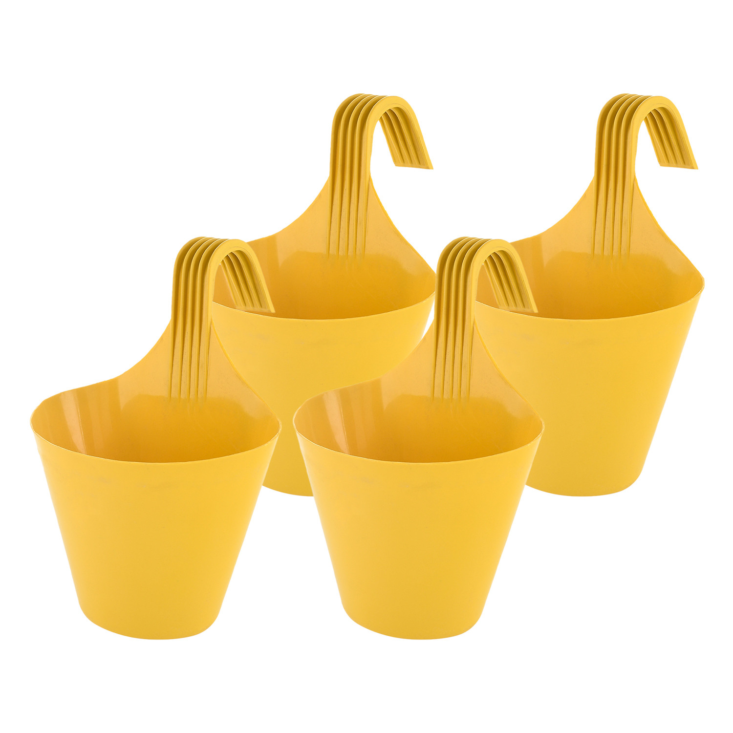 Kuber Industries Hanging Flower Pot|Single Hook Plant Container|Durable Plastic Glossy Finish Pots for Home|Balcony|Garden|9 Inch|(Yellow)