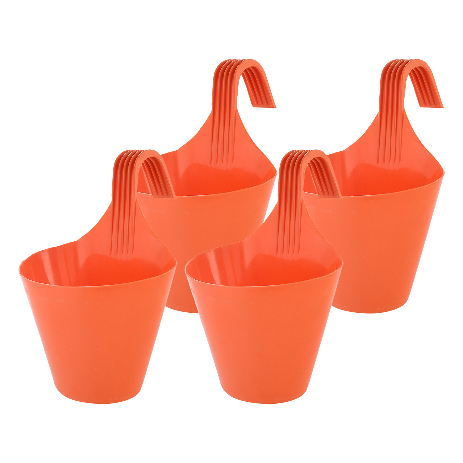 Kuber Industries Hanging Flower Pot|Single Hook Plant Container|Durable Plastic Glossy Finish Pots for Home|Balcony|Garden|9 Inch|(Orange)