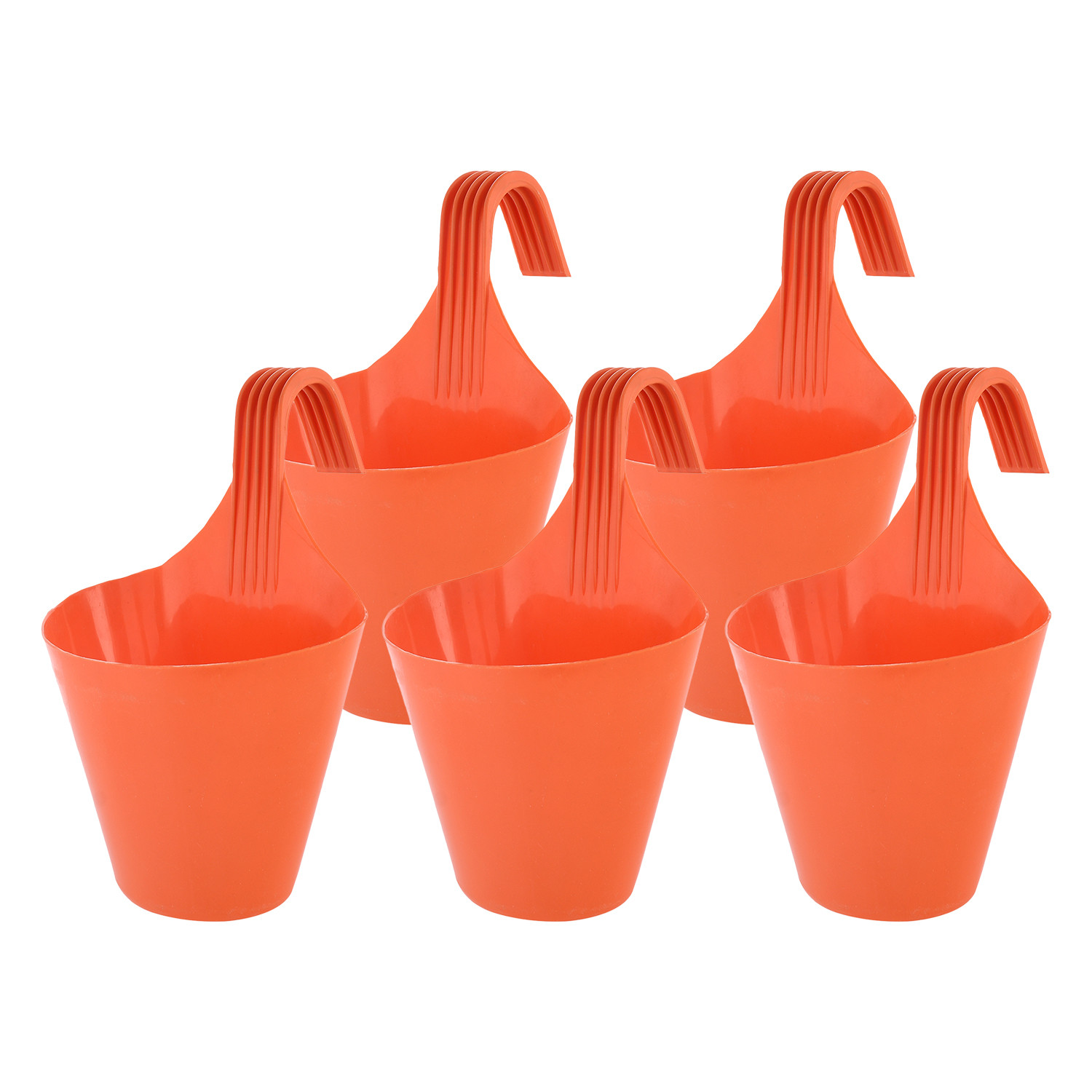 Kuber Industries Hanging Flower Pot|Single Hook Plant Container|Durable Plastic Glossy Finish Pots for Home|Balcony|Garden|9 Inch|(Orange)