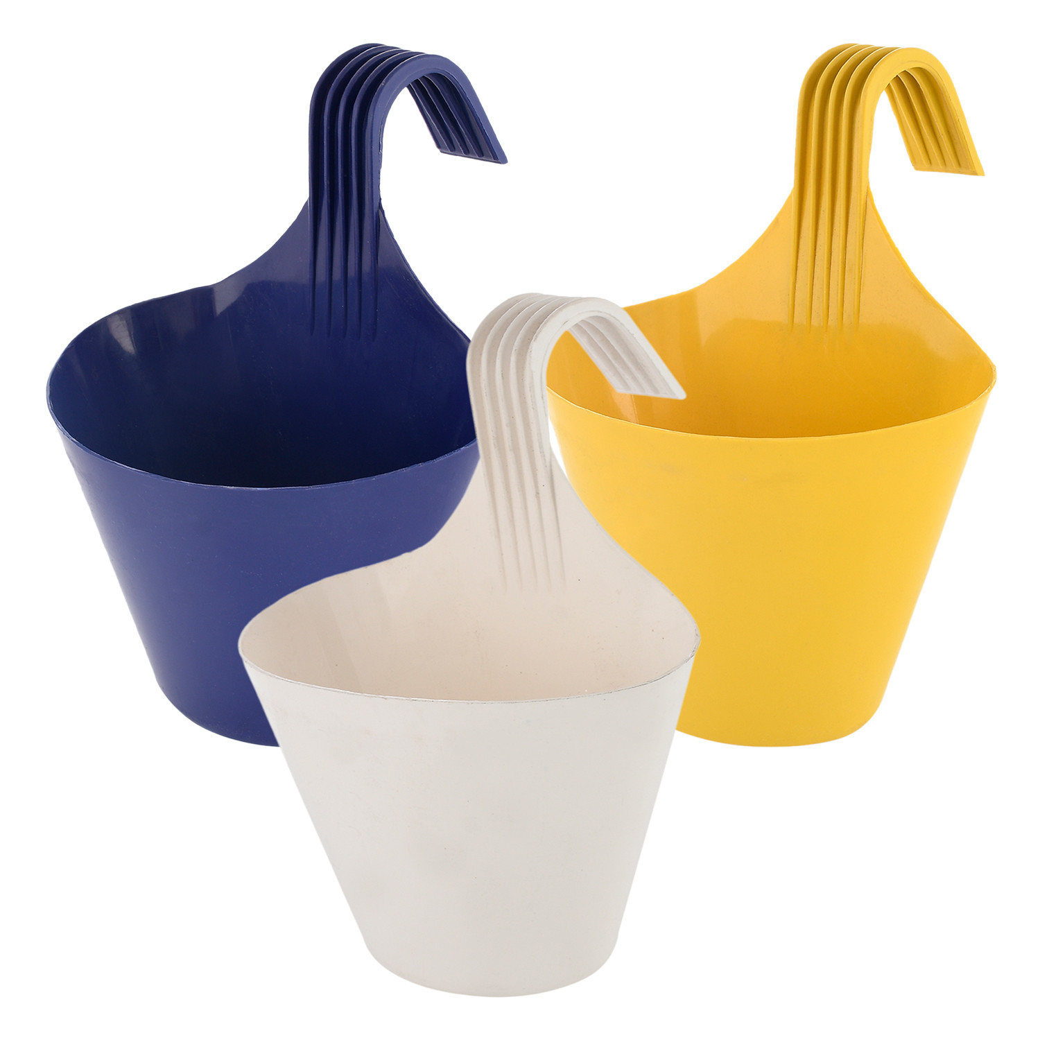Kuber Industries Hanging Flower Pot|Single Hook Plant Container|Durable Plastic Glossy Finish Pots for Home|Balcony|Garden|9 Inch|Pack of 3 (Multicolor)