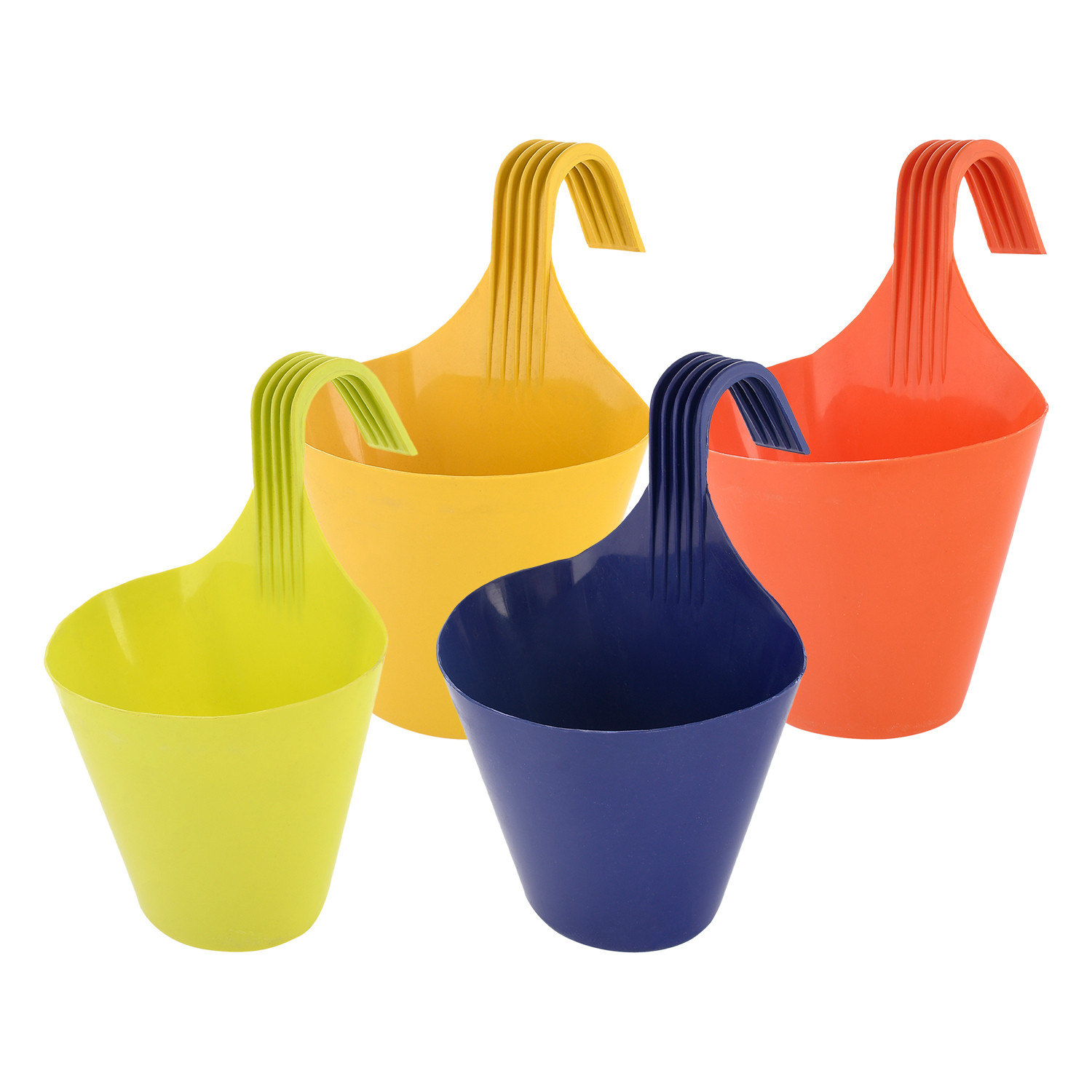 Kuber Industries Hanging Flower Pot|Single Hook Plant Container|Durable Plastic Glossy Finish Pots for Home|Balcony|Garden|9 Inch|Pack of 4 (Multicolor)