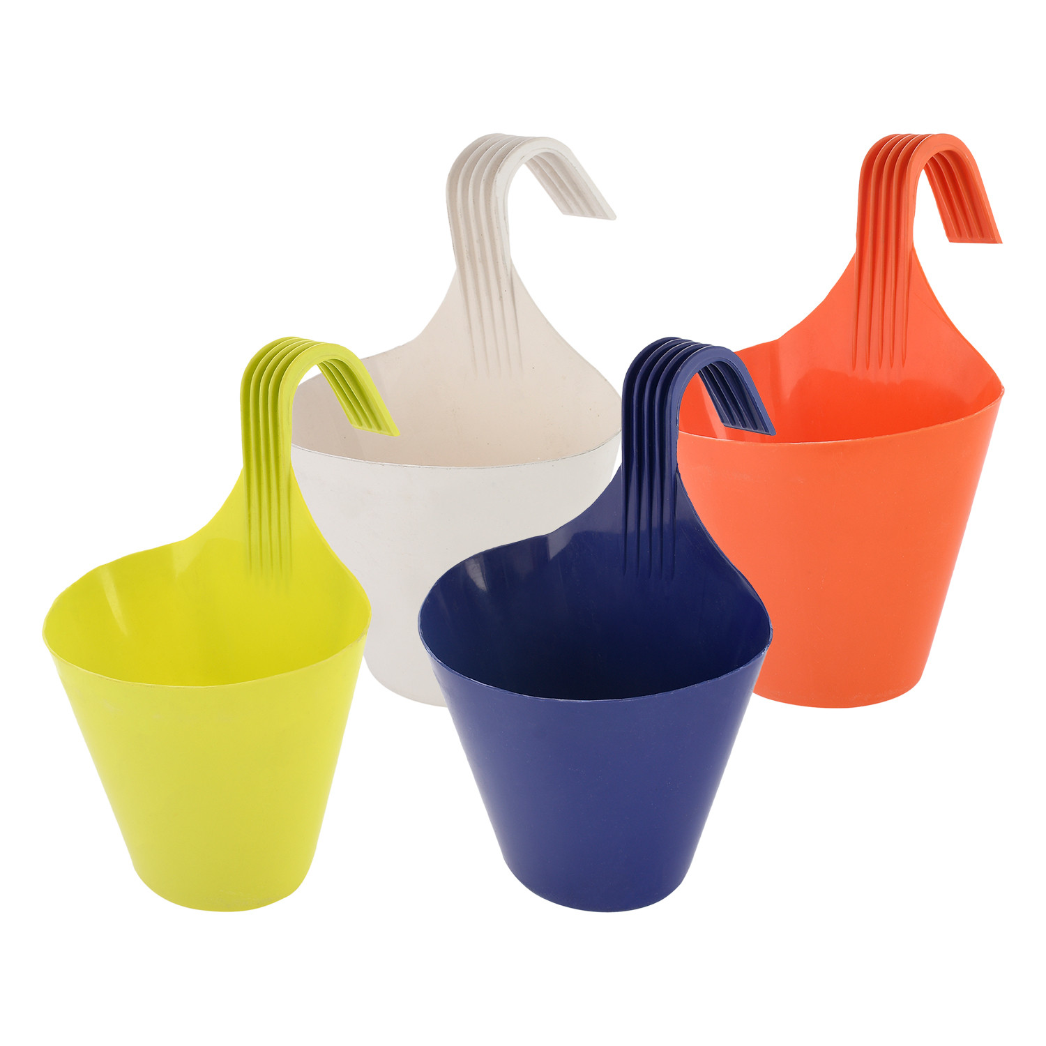 Kuber Industries Hanging Flower Pot|Single Hook Plant Container|Durable Plastic Glossy Finish Pots for Home|Balcony|Garden|9 Inch|Pack of 4 (Multicolor)