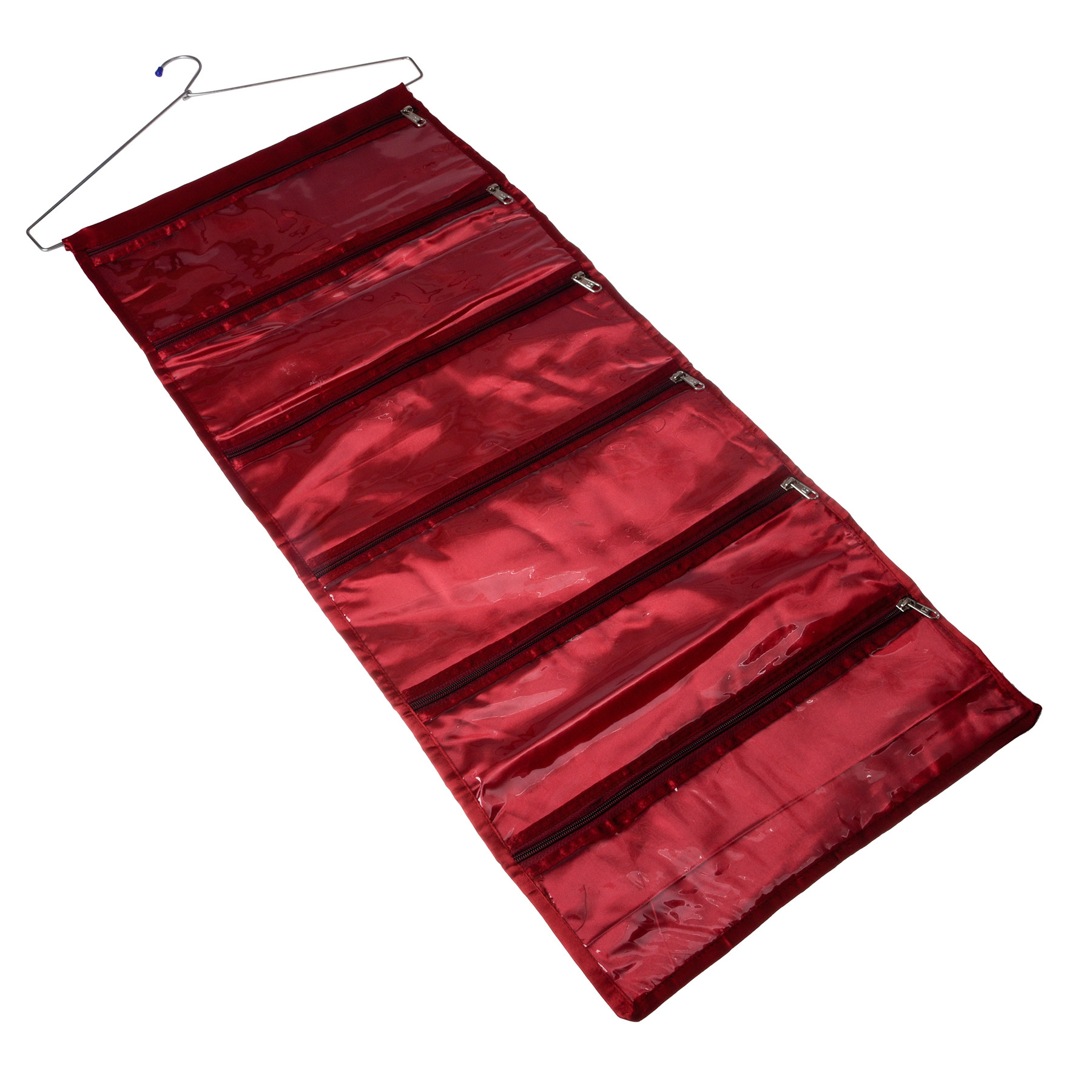 Kuber Industries Hanging Organizer  Satin Storage Hanger  6 Pocket Hanging Organizer  Storage Organizer with Hanger  Jewellery Kit  Jewellery Hanging Organizer  Maroon