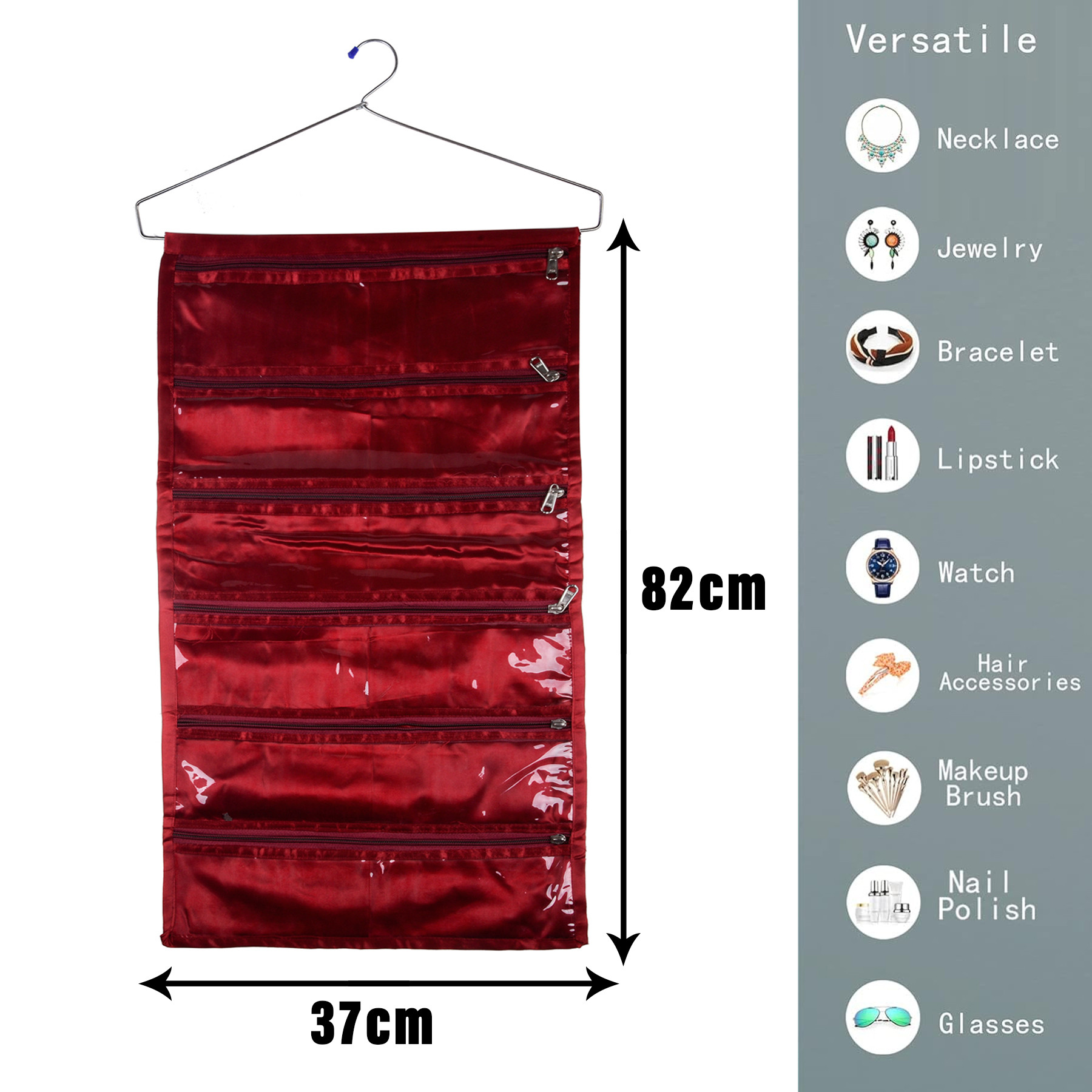 Kuber Industries Hanging Organizer | Satin Storage Hanger | 6 Pocket Hanging Organizer | Storage Organizer with Hanger | Jewellery Kit | Jewellery Hanging Organizer | Maroon