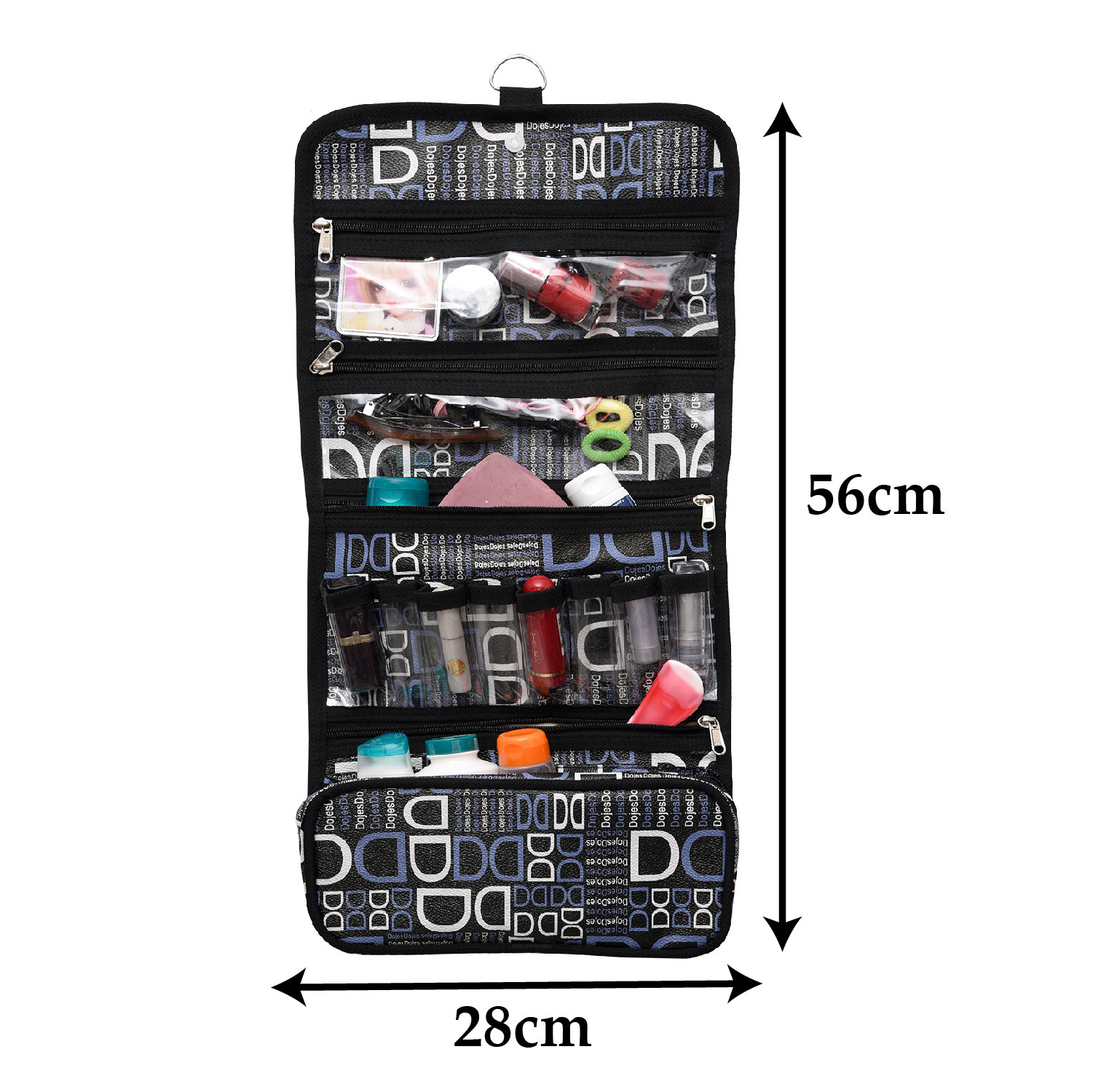 Kuber Industries Hanging Organizer|Rexine Makeup Travel Organizer|Foldable D Print Cosmetic Bag|Bathroom Organizer Kit|Toiletry Bag for Men & Women (Black)
