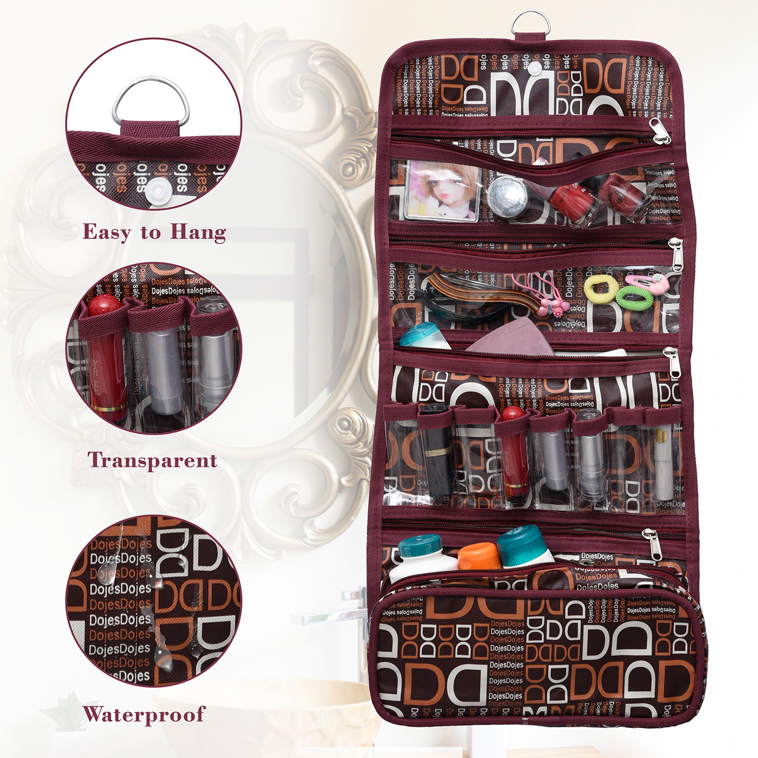 Kuber Industries Hanging Organizer|Rexine Makeup Travel Organizer|Foldable D Print Cosmetic Bag|Bathroom Organizer Kit|Toiletry Bag for Men & Women|Pack of 2 (Multi)