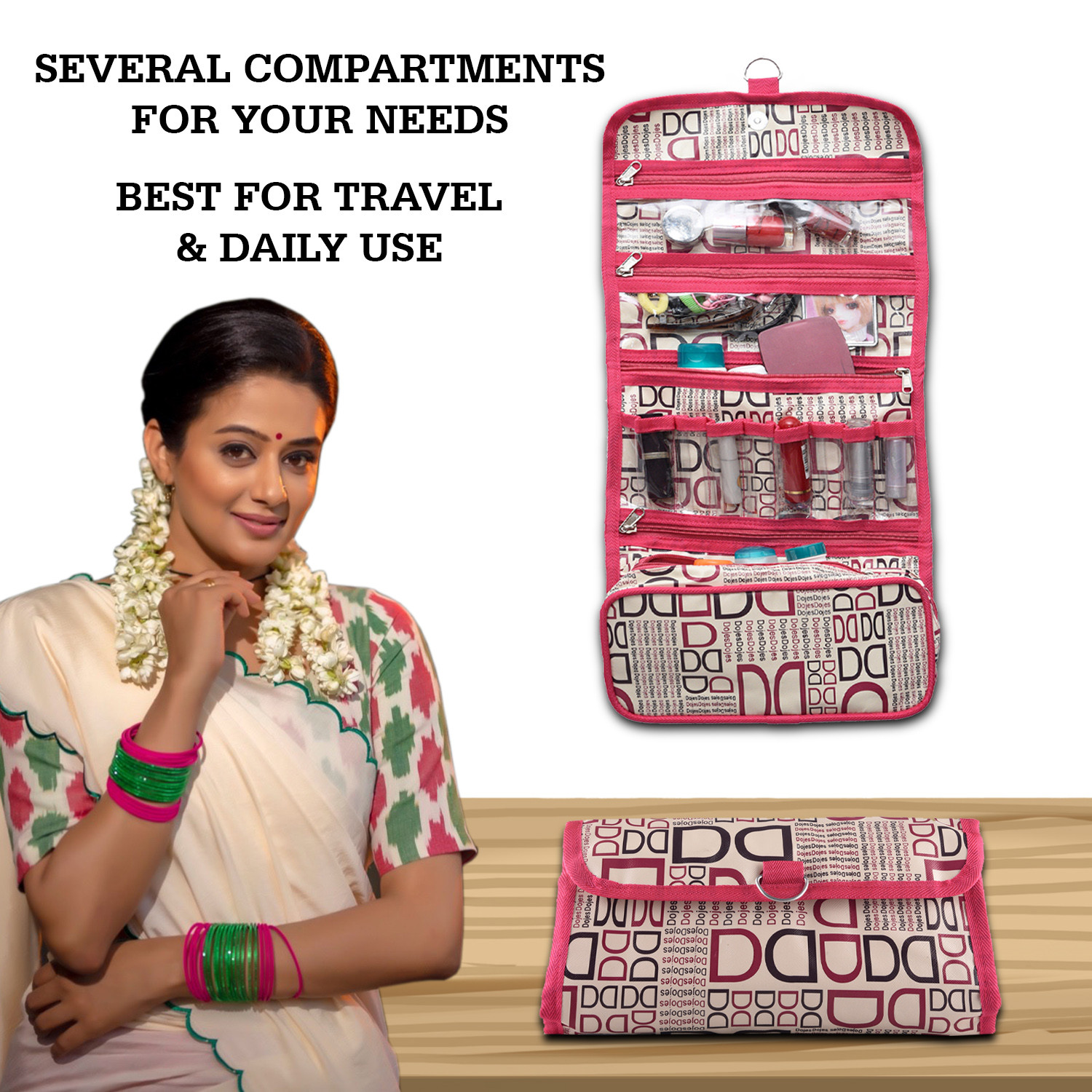 Kuber Industries Hanging Organizer|Rexine Makeup Travel Organizer|Foldable D Print Cosmetic Bag|Bathroom Organizer Kit|Toiletry Bag for Men & Women|Pack of 2 (Multi)