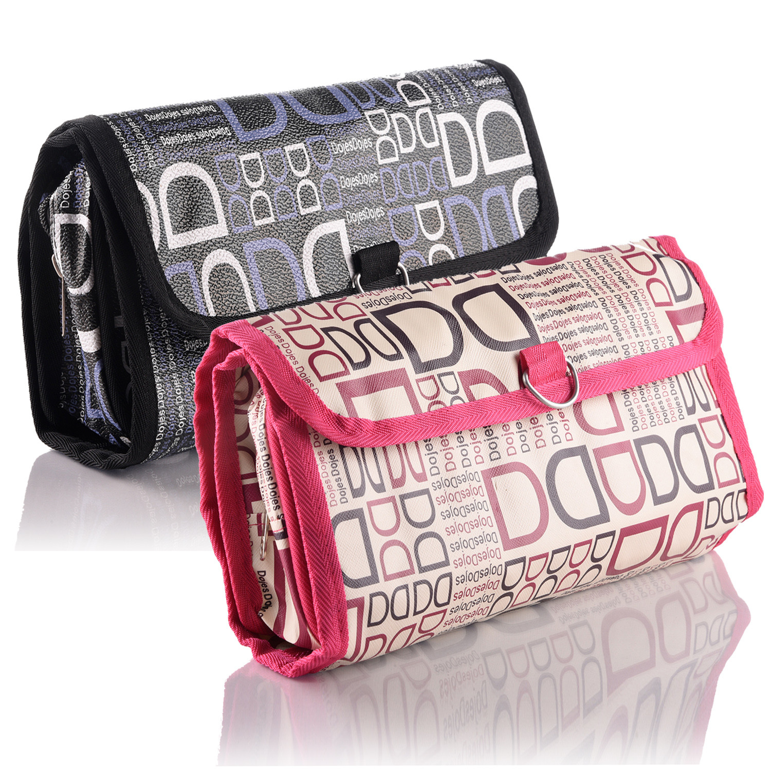 Kuber Industries Hanging OrganizerRexine Makeup Travel OrganizerFoldable D Print Cosmetic BagBathroom Organizer KitToiletry Bag for Men  WomenPack of 2 Multi