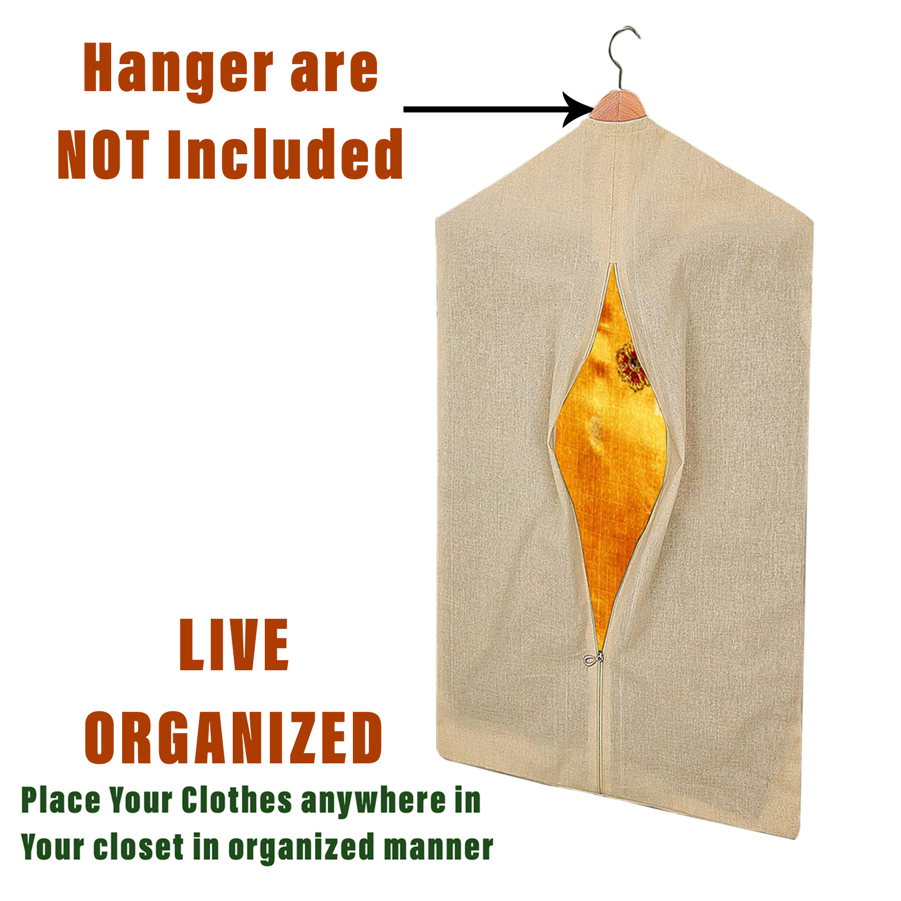 Kuber Industries Hanging Saree Bag  Cotton Clothes Bags for Storage  Hanging Cotton Saree Covers  Mesh Window Cloth Storage Bag  Saree Stoarge Covers with Zip  Pack of 3  Cream