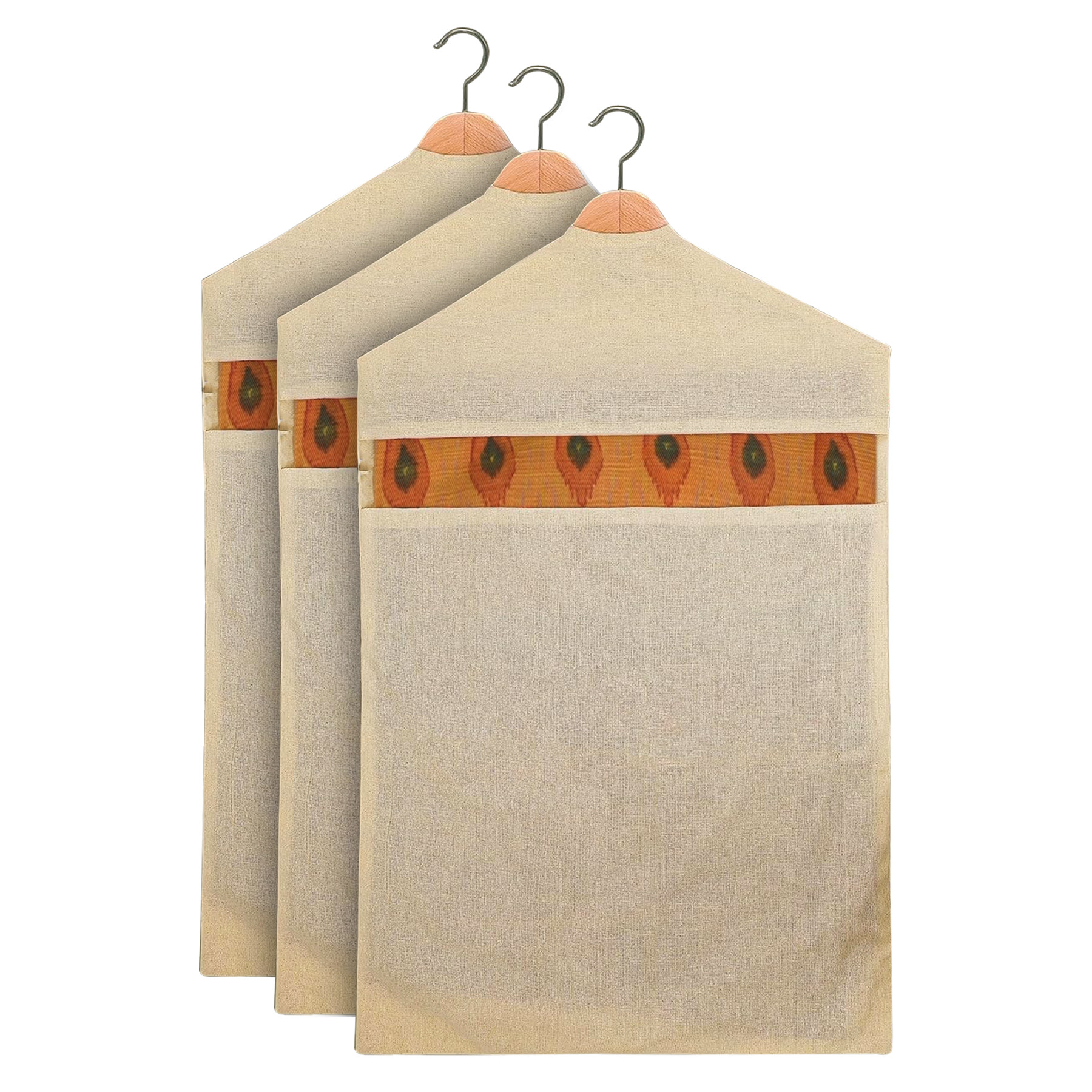 Kuber Industries Hanging Saree Bag | Cotton Clothes Bags for Storage | Hanging Cotton Saree Covers | Mesh Window Cloth Storage Bag | Saree Stoarge Covers with Zip |Cream