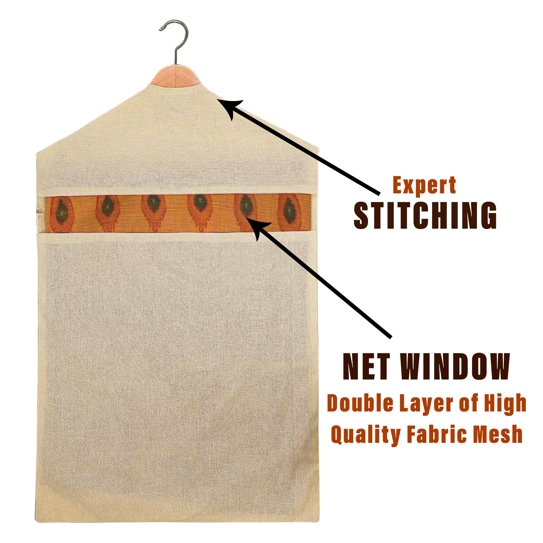 Kuber Industries Hanging Saree Bag | Cotton Clothes Bags for Storage | Hanging Cotton Saree Covers | Mesh Window Cloth Storage Bag | Saree Stoarge Covers with Zip |Cream
