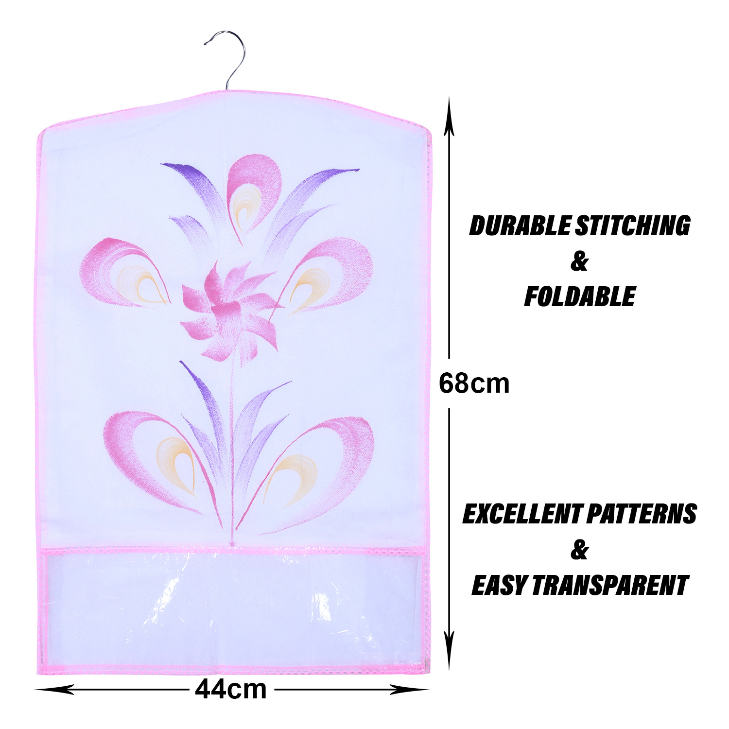Kuber Industries Hanging Saree Cover | Brush Painting Pattern Saree Cover | Non-Woven Saree Covers for Home | Saree Cover with Small Transparent view |  Pink