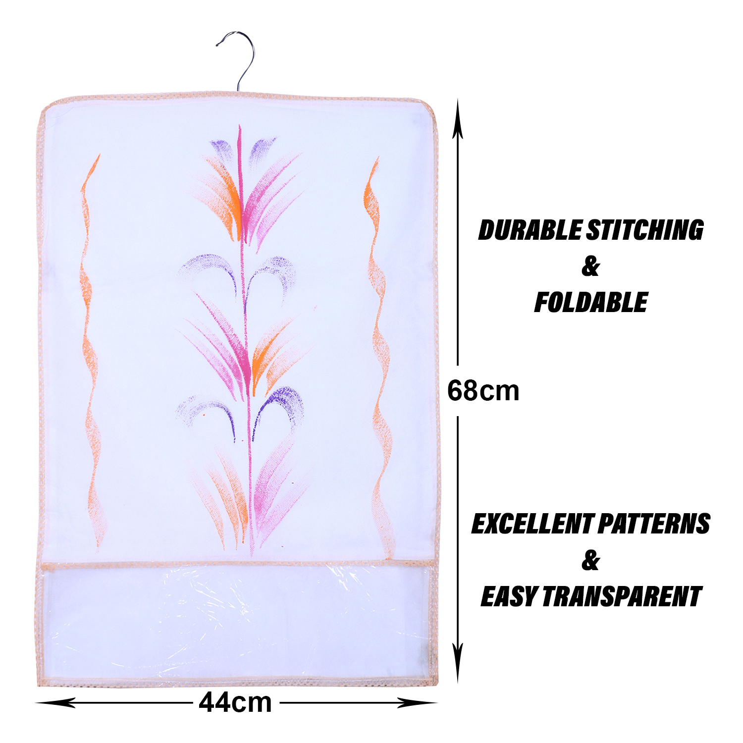 Kuber Industries Hanging Saree Cover | Brush Painting Pattern Saree Cover | Non-Woven Saree Covers for Home | Saree Cover with Small Transparent view |  Orange