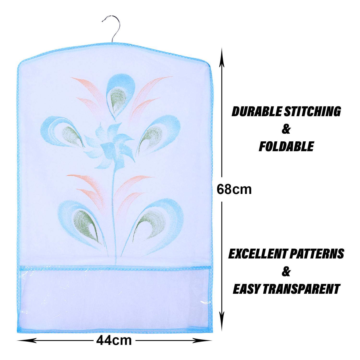 Kuber Industries Hanging Saree Cover | Brush Painting Pattern Saree Cover | Non-Woven Saree Covers for Home | Saree Cover with Small Transparent view |  Sky Blue
