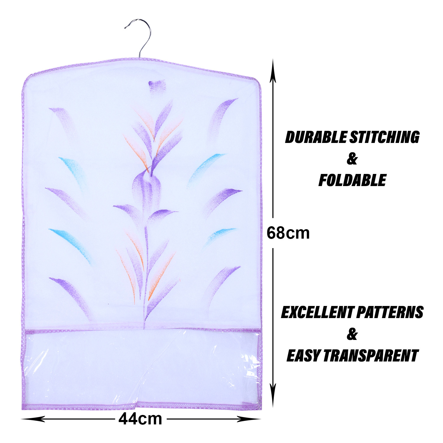 Kuber Industries Hanging Saree Cover | Brush Painting Pattern Saree Cover | Non-Woven Saree Covers for Home | Saree Cover with Small Transparent view |  Purple