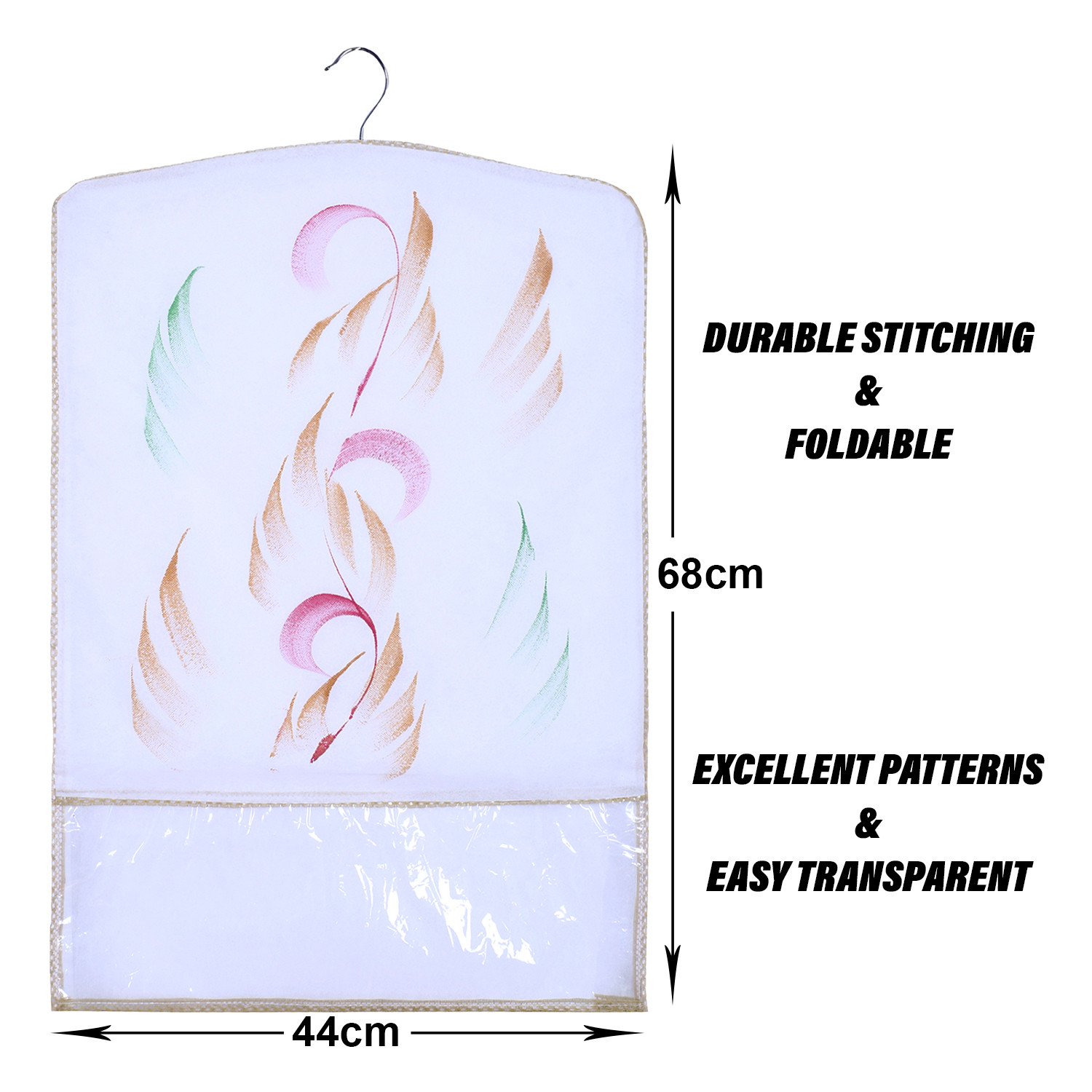 Kuber Industries Hanging Saree Cover | Brush Painting Pattern Saree Cover | Non-Woven Saree Covers for Home | Saree Cover with Small Transparent view |  Golden