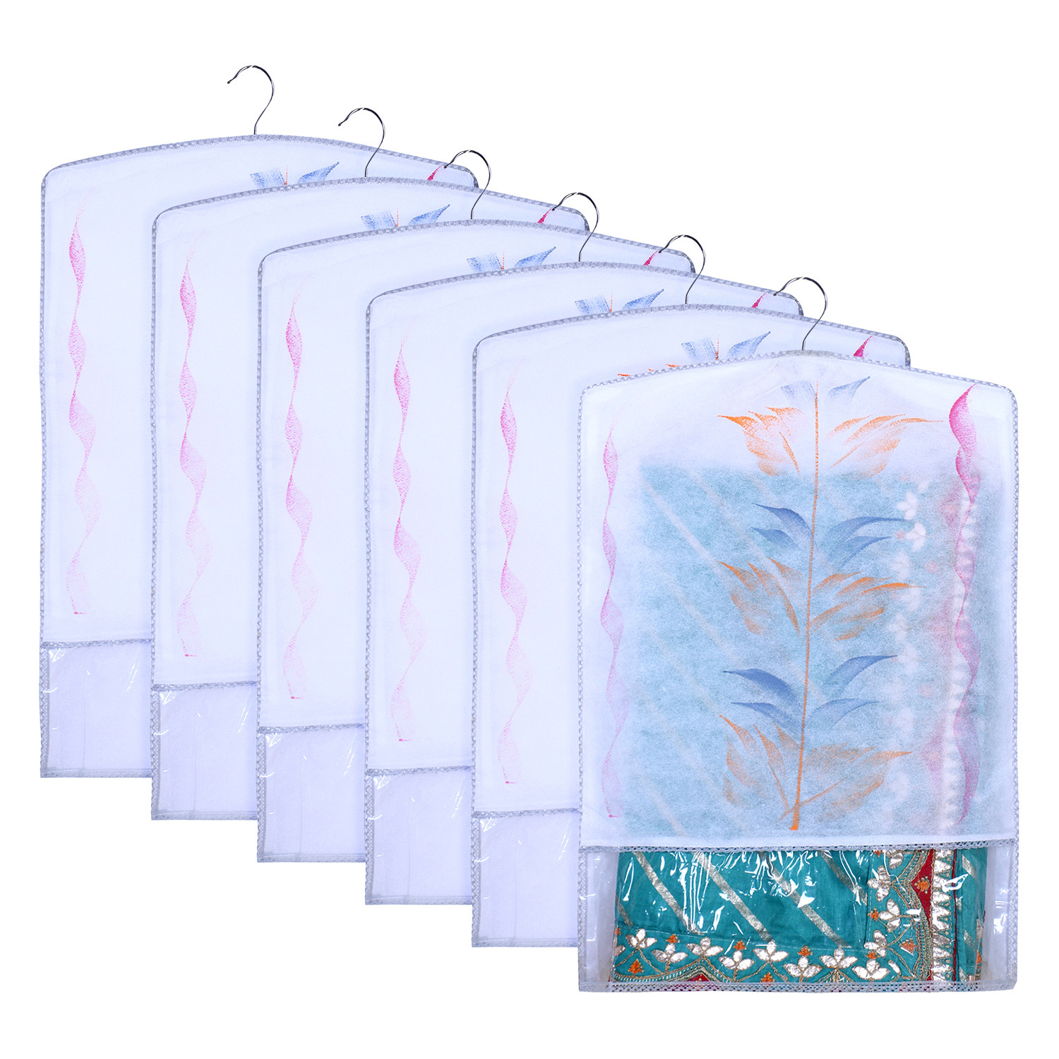Kuber Industries Hanging Saree Cover | Brush Painting Pattern Saree Cover | Non-Woven Saree Covers for Home | Saree Cover with Small Transparent view |  Gray
