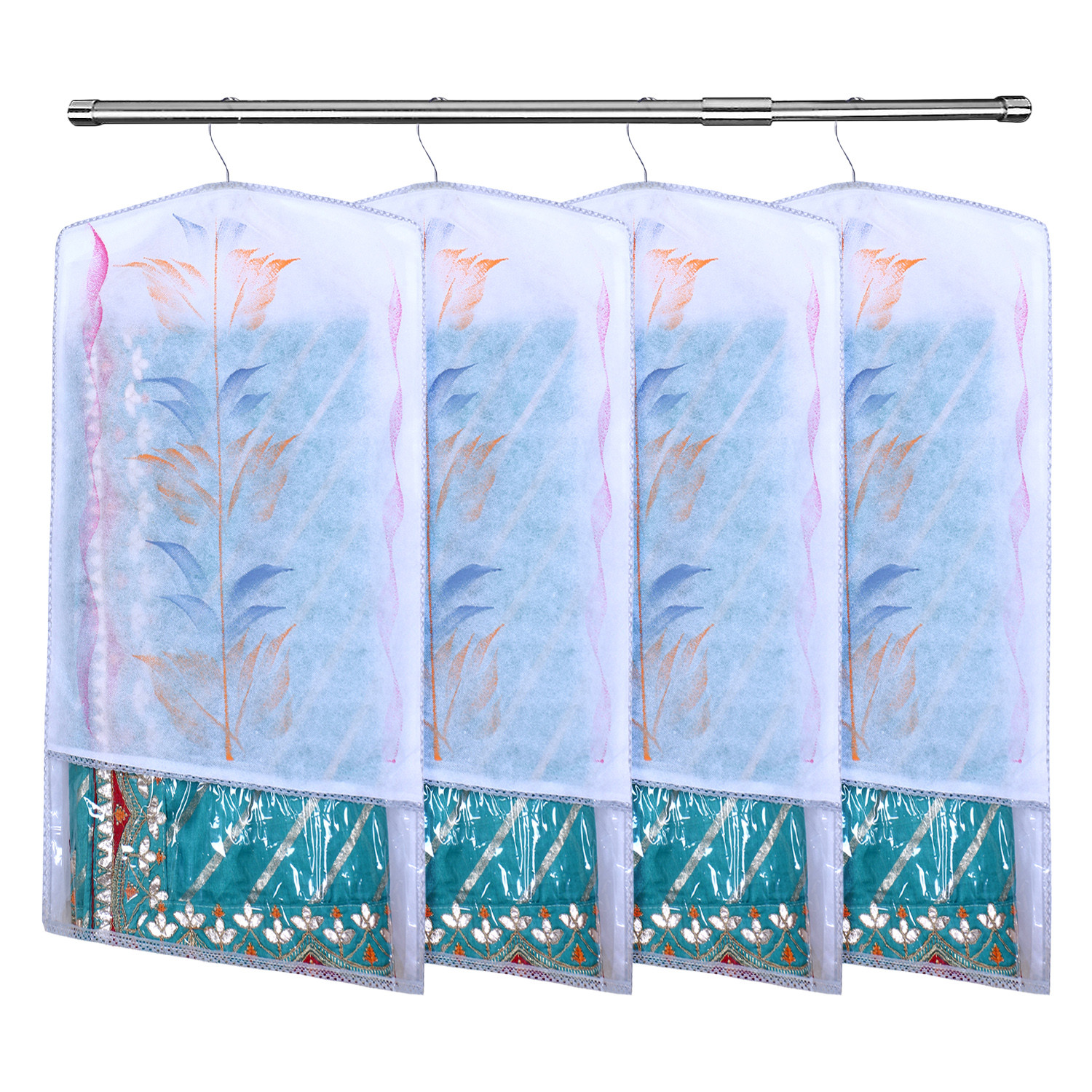 Kuber Industries Hanging Saree Cover | Brush Painting Pattern Saree Cover | Non-Woven Saree Covers for Home | Saree Cover with Small Transparent view |  Gray
