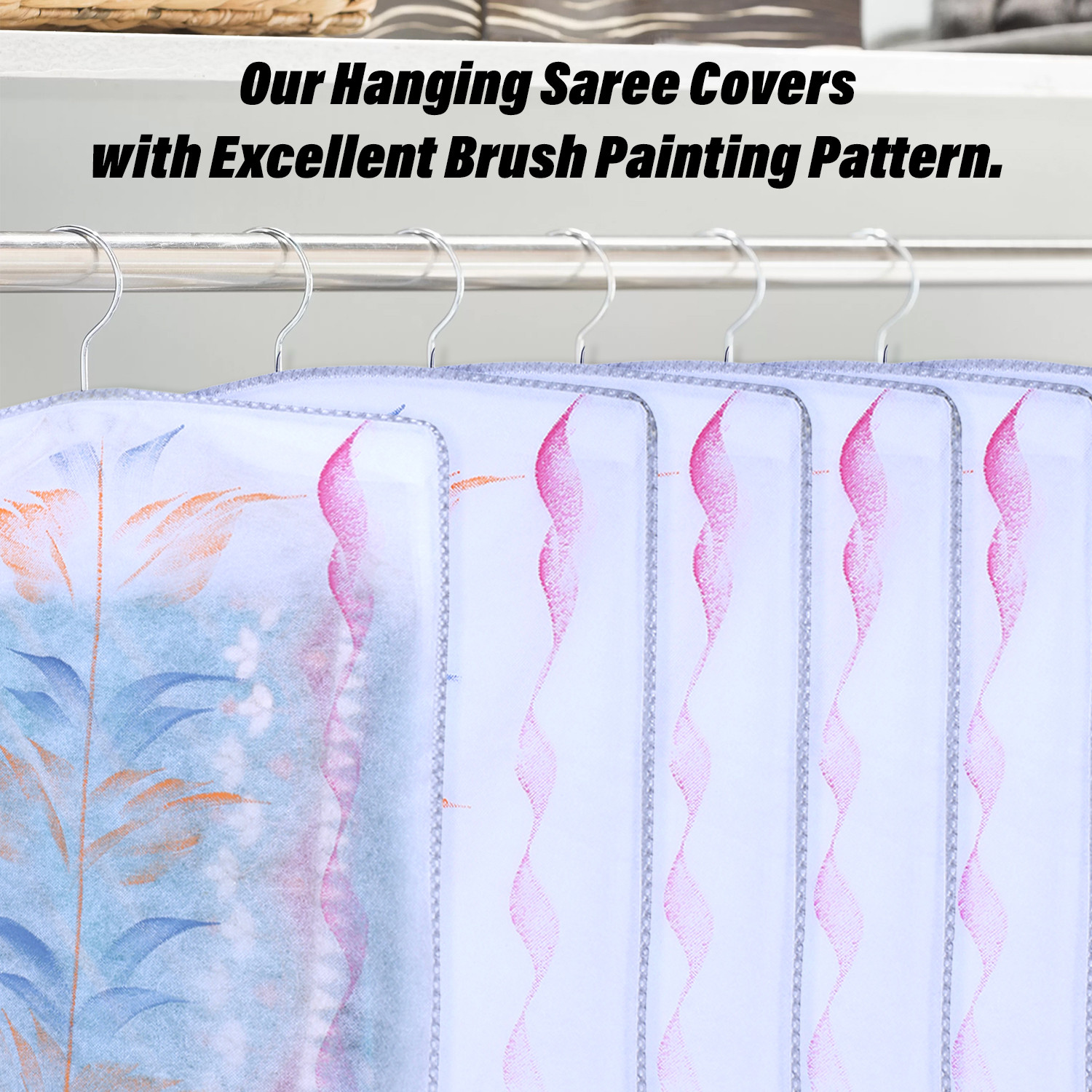 Kuber Industries Hanging Saree Cover | Brush Painting Pattern Saree Cover | Non-Woven Saree Covers for Home | Saree Cover with Small Transparent view |  Gray