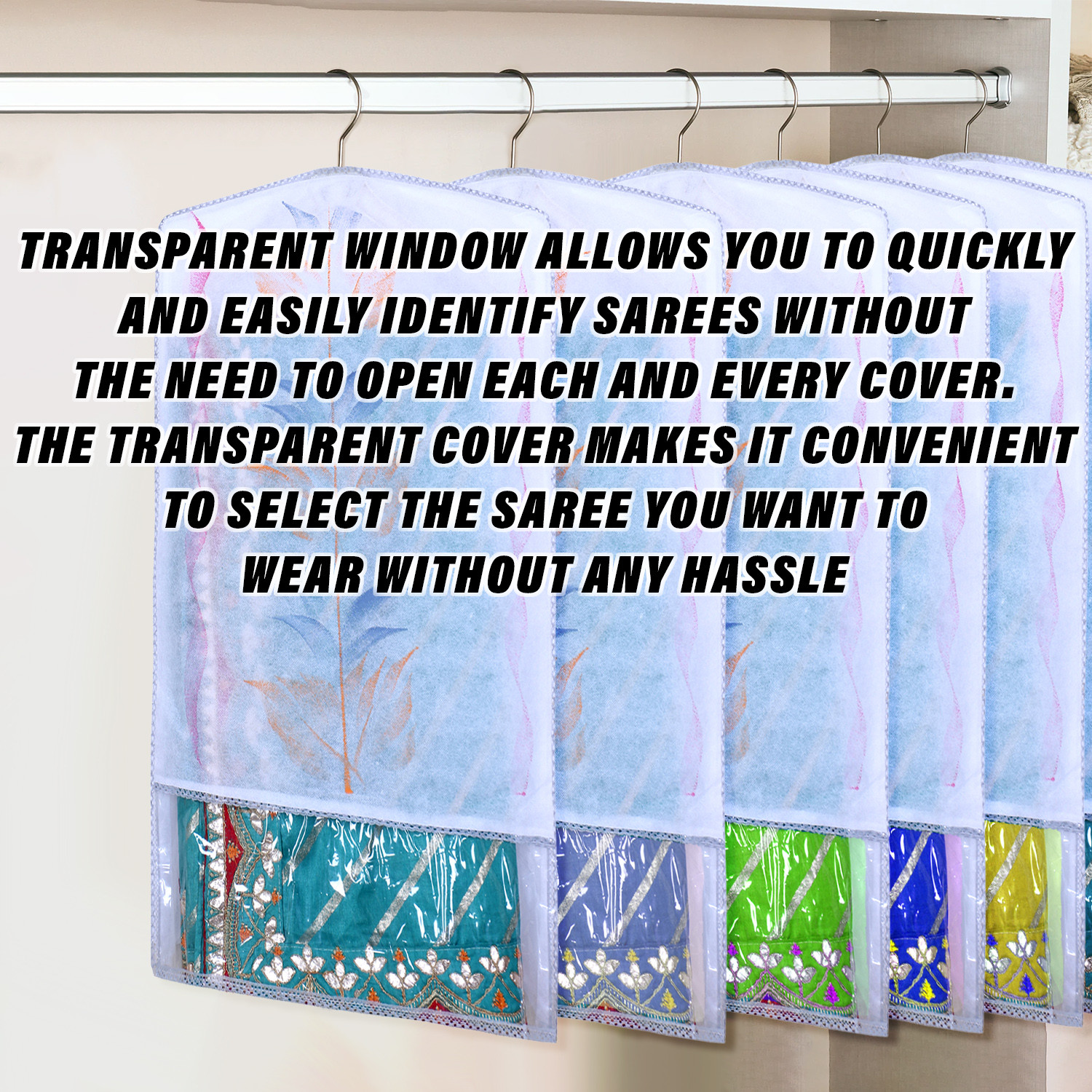 Kuber Industries Hanging Saree Cover | Brush Painting Pattern Saree Cover | Non-Woven Saree Covers for Home | Saree Cover with Small Transparent view |  Gray