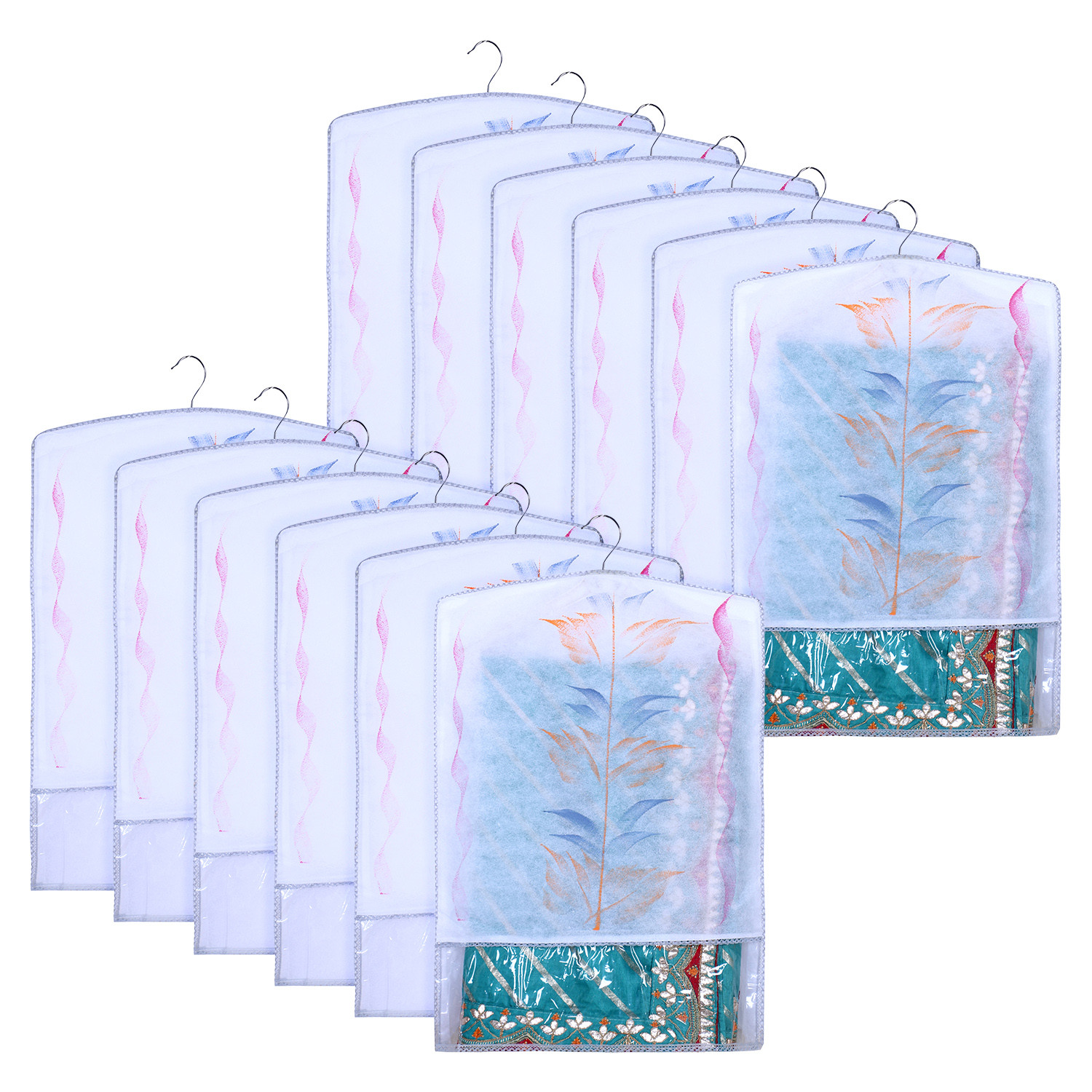 Kuber Industries Hanging Saree Cover | Brush Painting Pattern Saree Cover | Non-Woven Saree Covers for Home | Saree Cover with Small Transparent view |  Gray