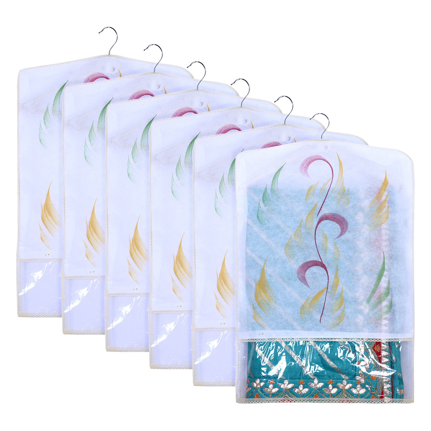 Kuber Industries Hanging Saree Cover | Brush Painting Pattern Saree Cover | Non-Woven Saree Covers for Home | Saree Cover with Small Transparent view |  Yellow