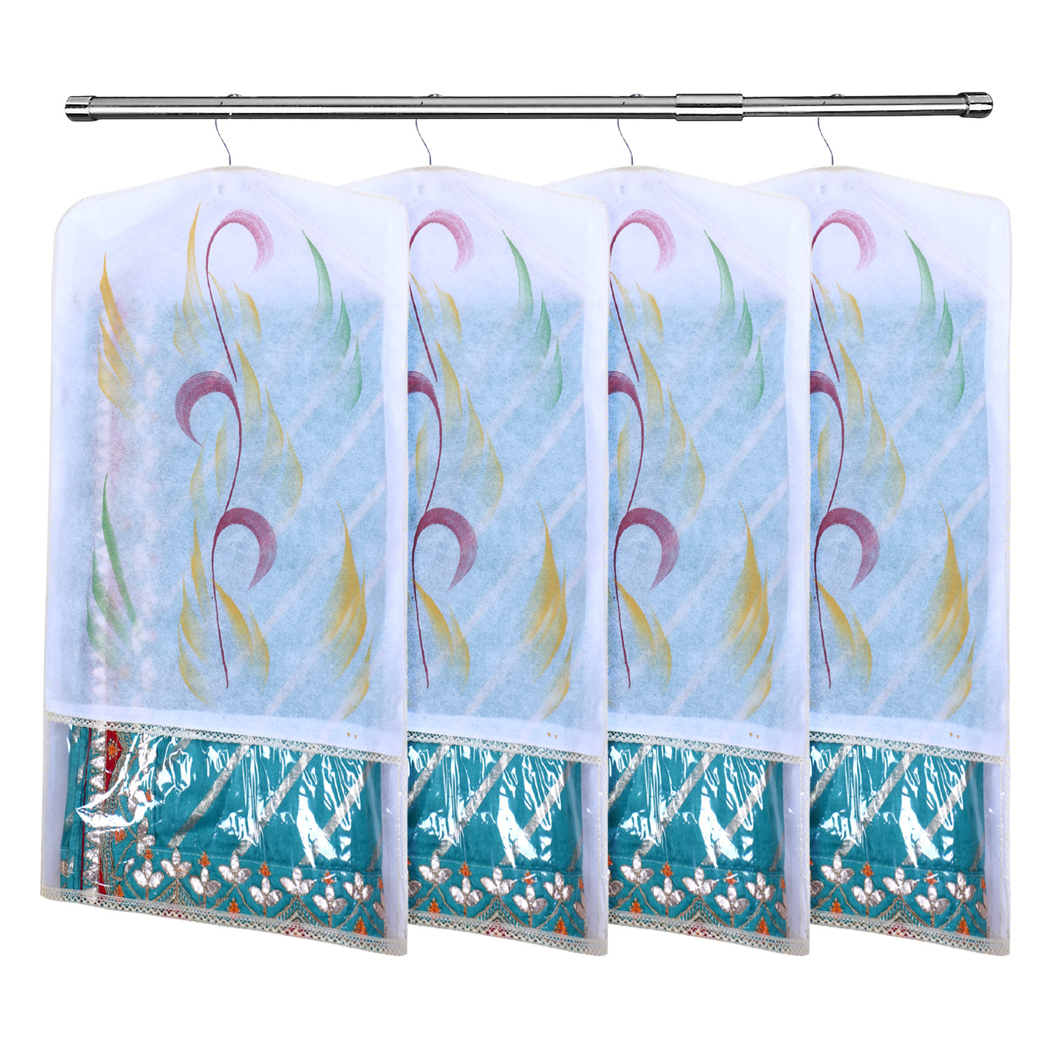 Kuber Industries Hanging Saree Cover | Brush Painting Pattern Saree Cover | Non-Woven Saree Covers for Home | Saree Cover with Small Transparent view |  Yellow