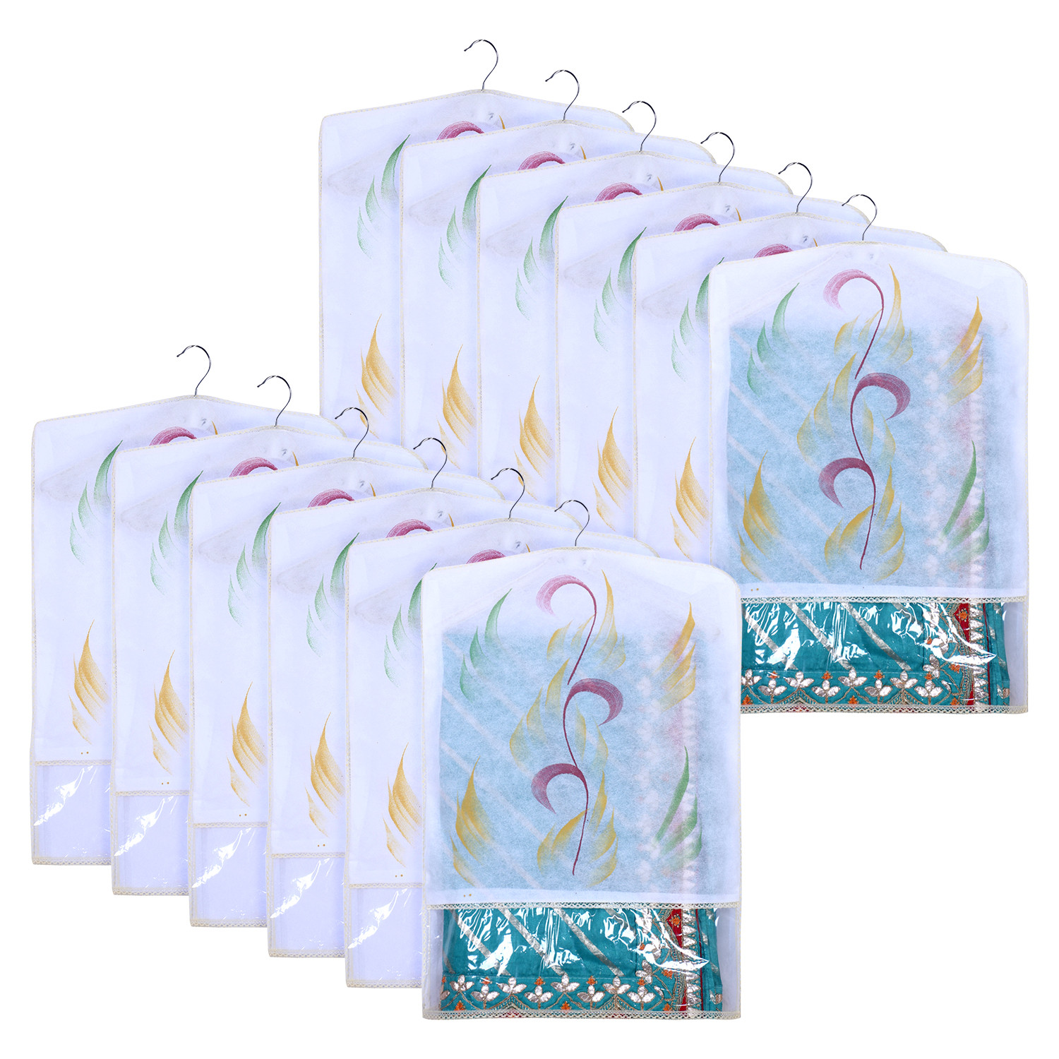 Kuber Industries Hanging Saree Cover | Brush Painting Pattern Saree Cover | Non-Woven Saree Covers for Home | Saree Cover with Small Transparent view |  Yellow