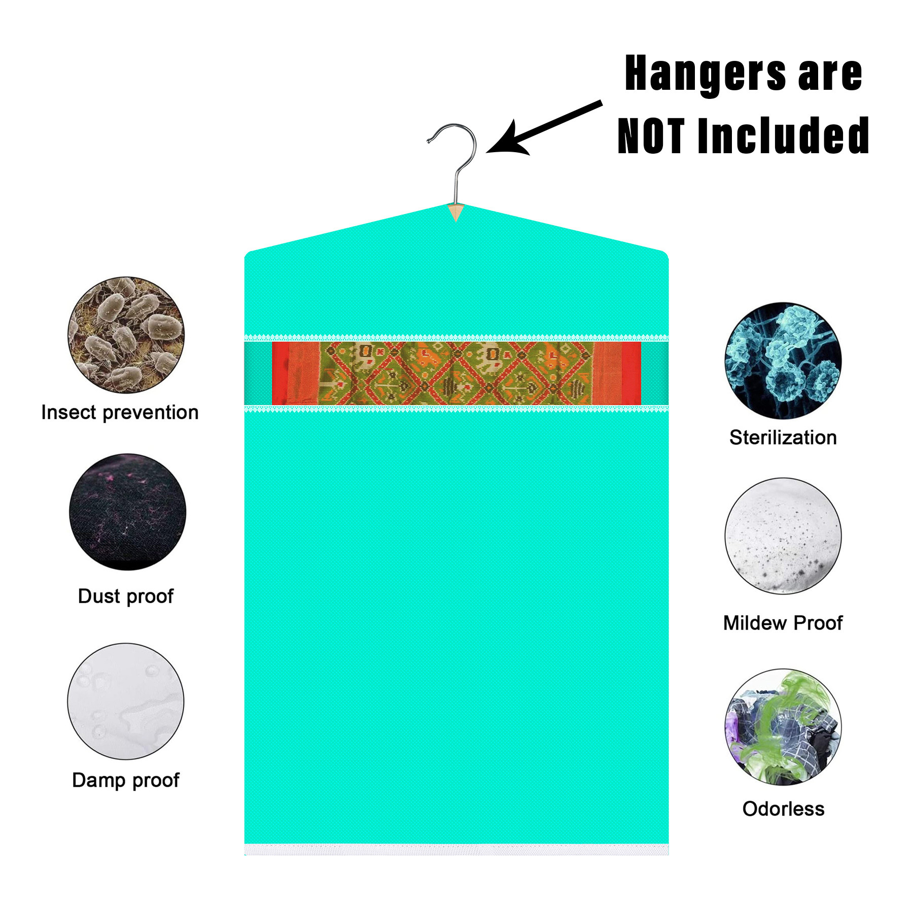 Kuber Industries Hanging Saree Cover  Non-Woven Plain Hanging Saree Bag  Clothes Saree Stoarge Organizer  Small Transparent View Hanging Saree Cover  Pack of 3  Green