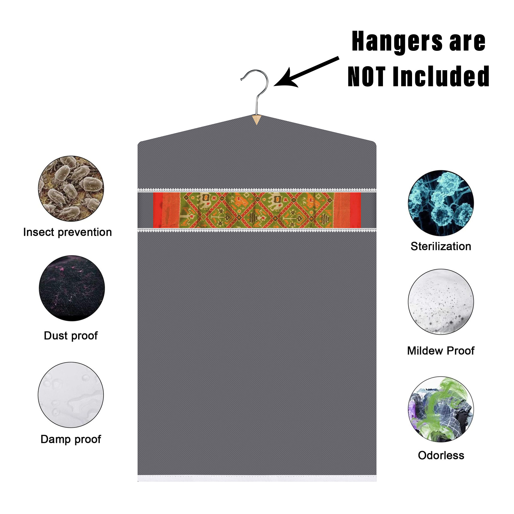 Kuber Industries Hanging Saree Cover  Non-Woven Plain Hanging Saree Bag  Clothes Saree Stoarge Organizer  Small Transparent View Hanging Saree Cover  Pack of 3  Gray