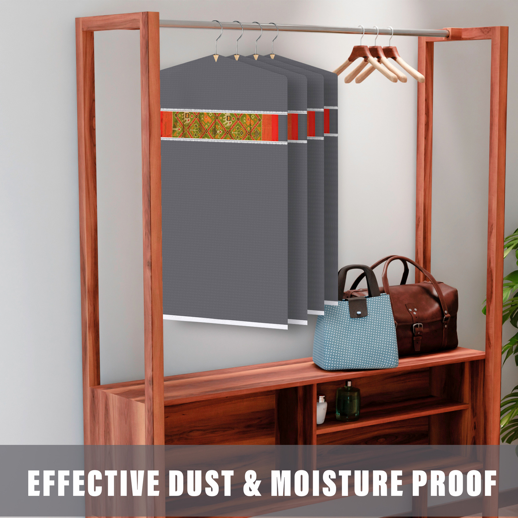 Kuber Industries Hanging Saree Cover  Non-Woven Plain Hanging Saree Bag  Clothes Saree Stoarge Organizer  Small Transparent View Hanging Saree Cover  Pack of 3  Gray