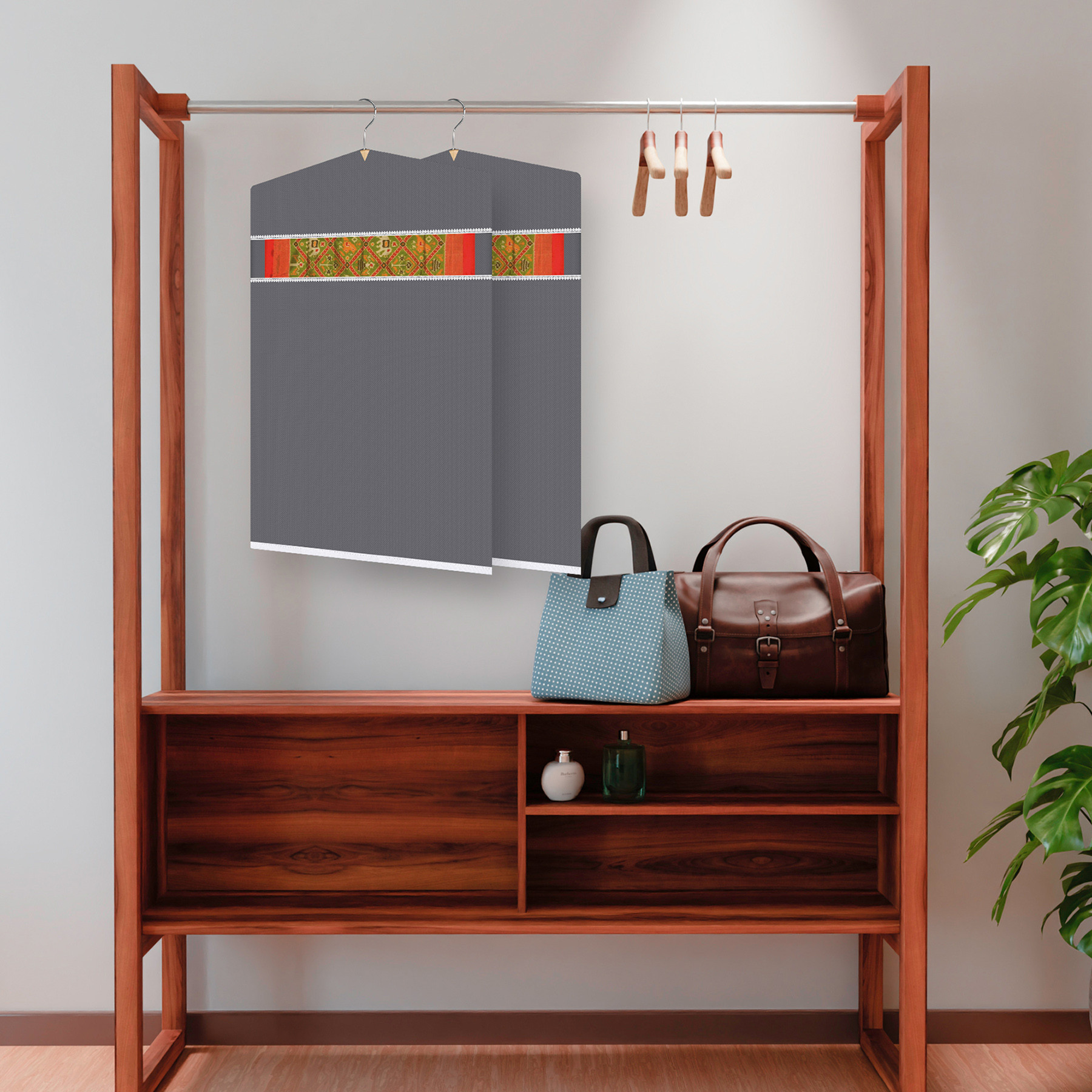 Kuber Industries Hanging Saree Cover  Non-Woven Plain Hanging Saree Bag  Clothes Saree Stoarge Organizer  Small Transparent View Hanging Saree Cover  Pack of 3  Gray